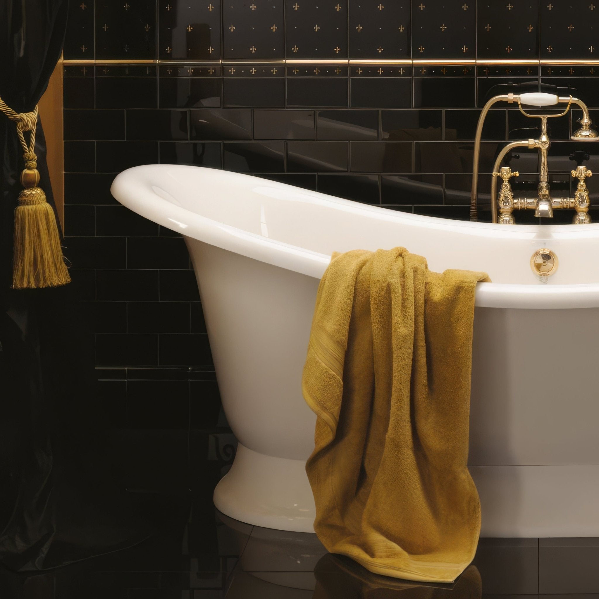 Fleur de Lis Gold on Jet Black (2 Tile Set) - Hyperion Tiles