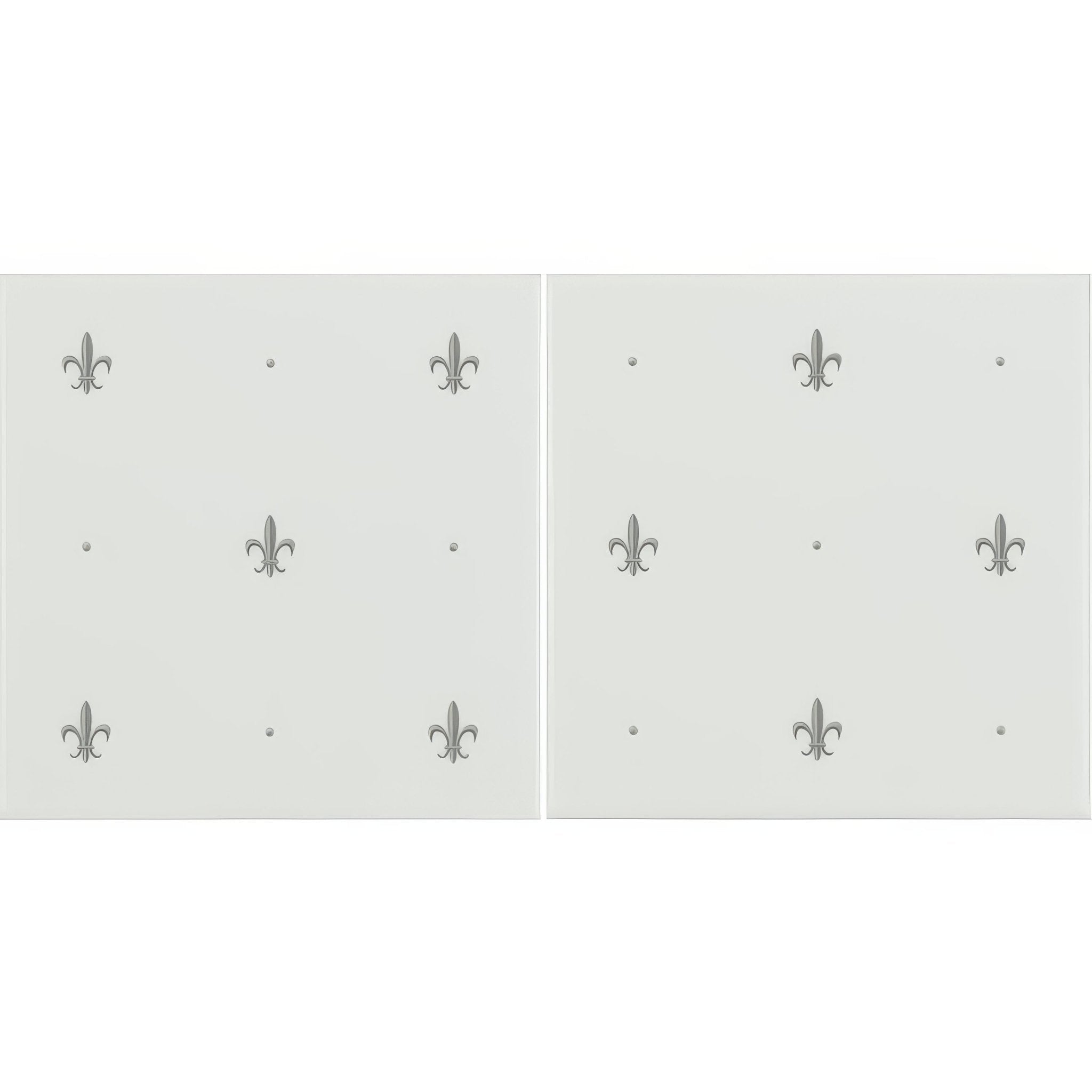 Fleur de Lis Platinum on Brilliant White (2 Tile Set) - Hyperion Tiles