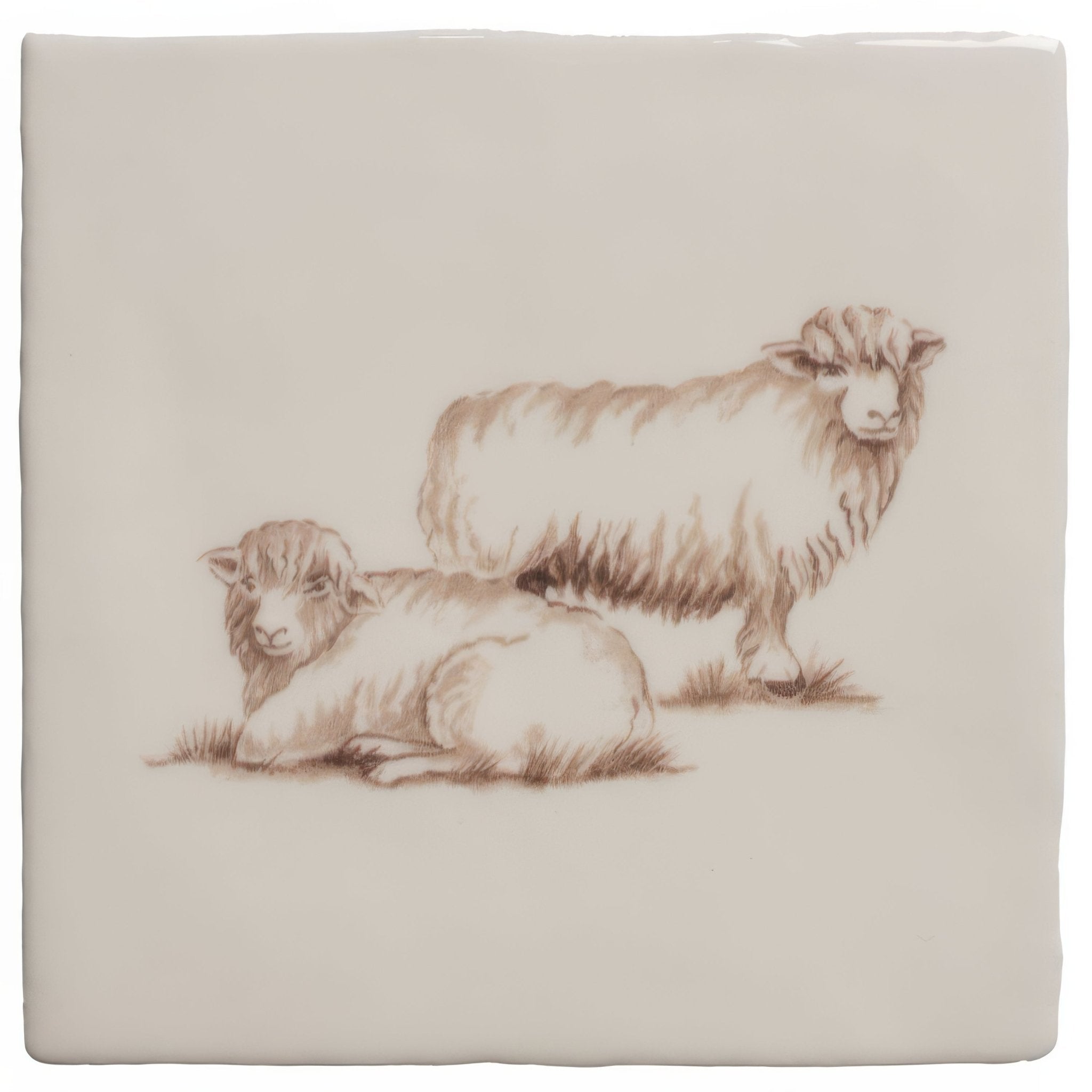 Flock of Sheep Sepia on Cotton - Hyperion Tiles