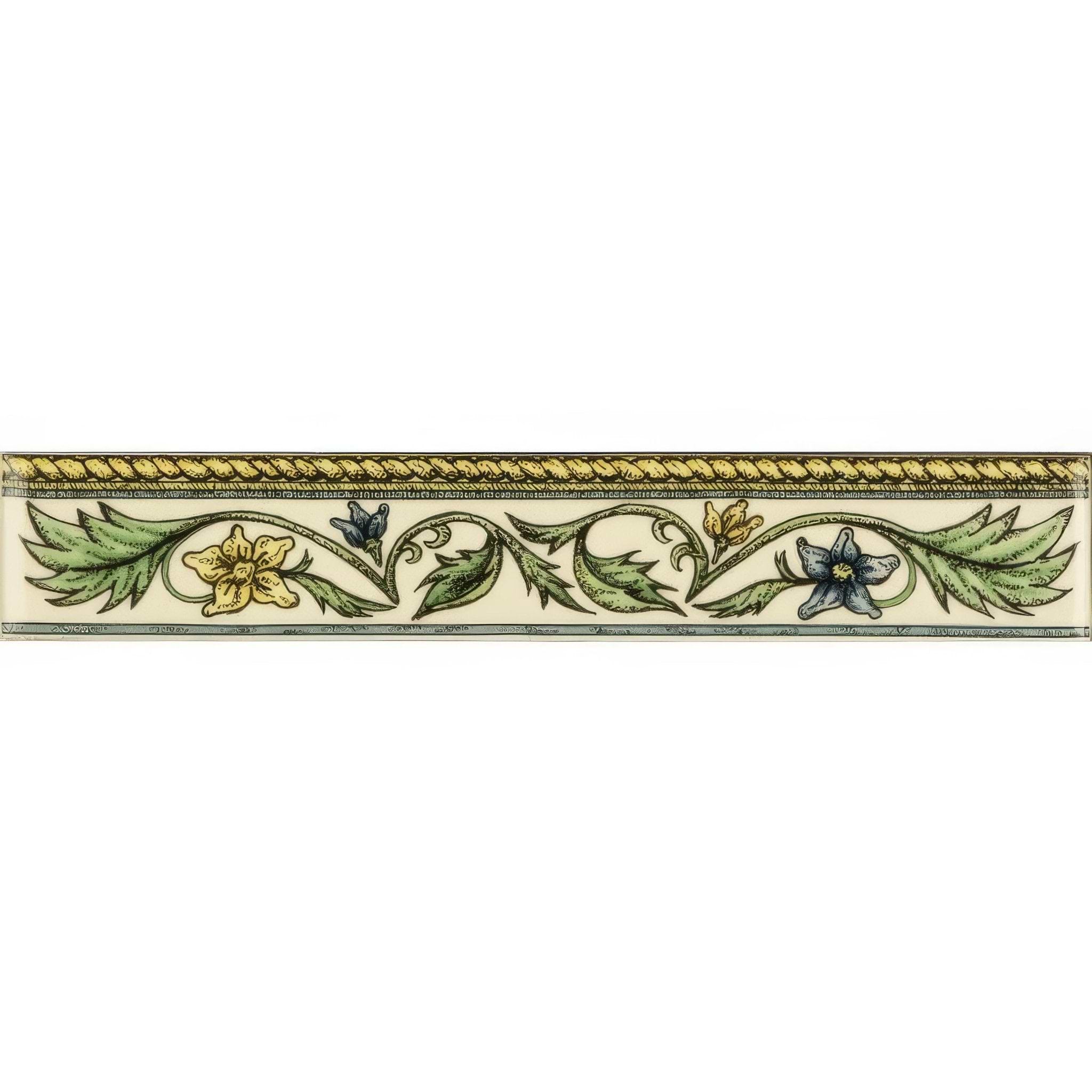 Floral Rope Blue & Yellow Classical Decorative Border on County White - Hyperion Tiles