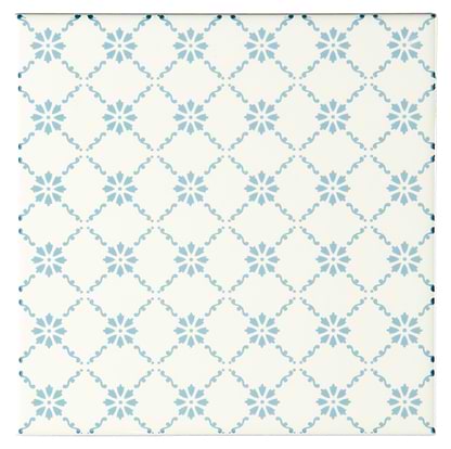Floral Trellis Blue on Brilliant White - Hyperion Tiles