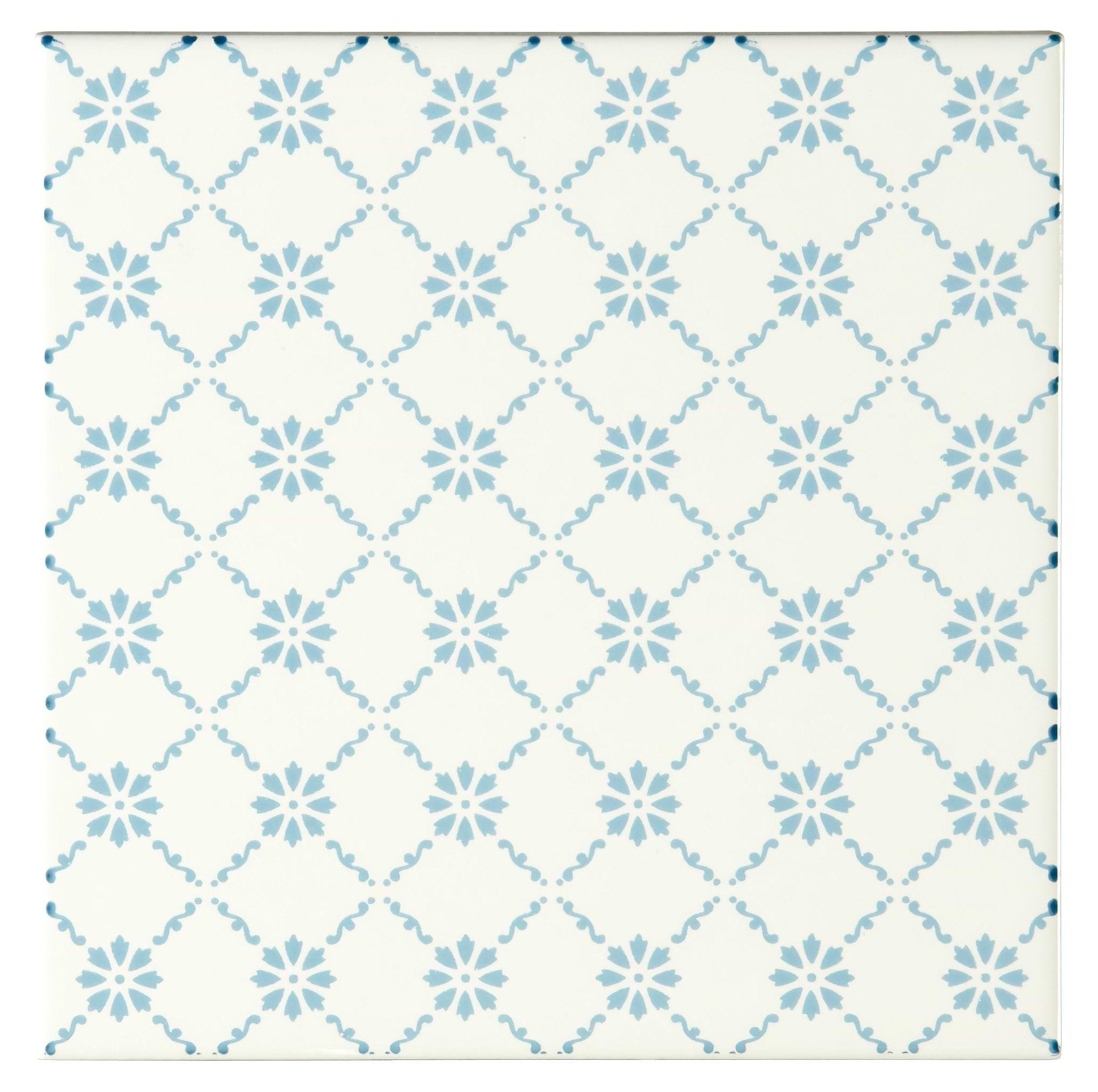 Floral Trellis Blue on Brilliant White - Hyperion Tiles