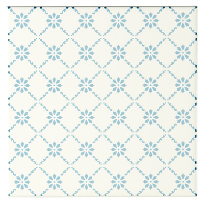 Floral Trellis Blue on Brilliant White - Hyperion Tiles