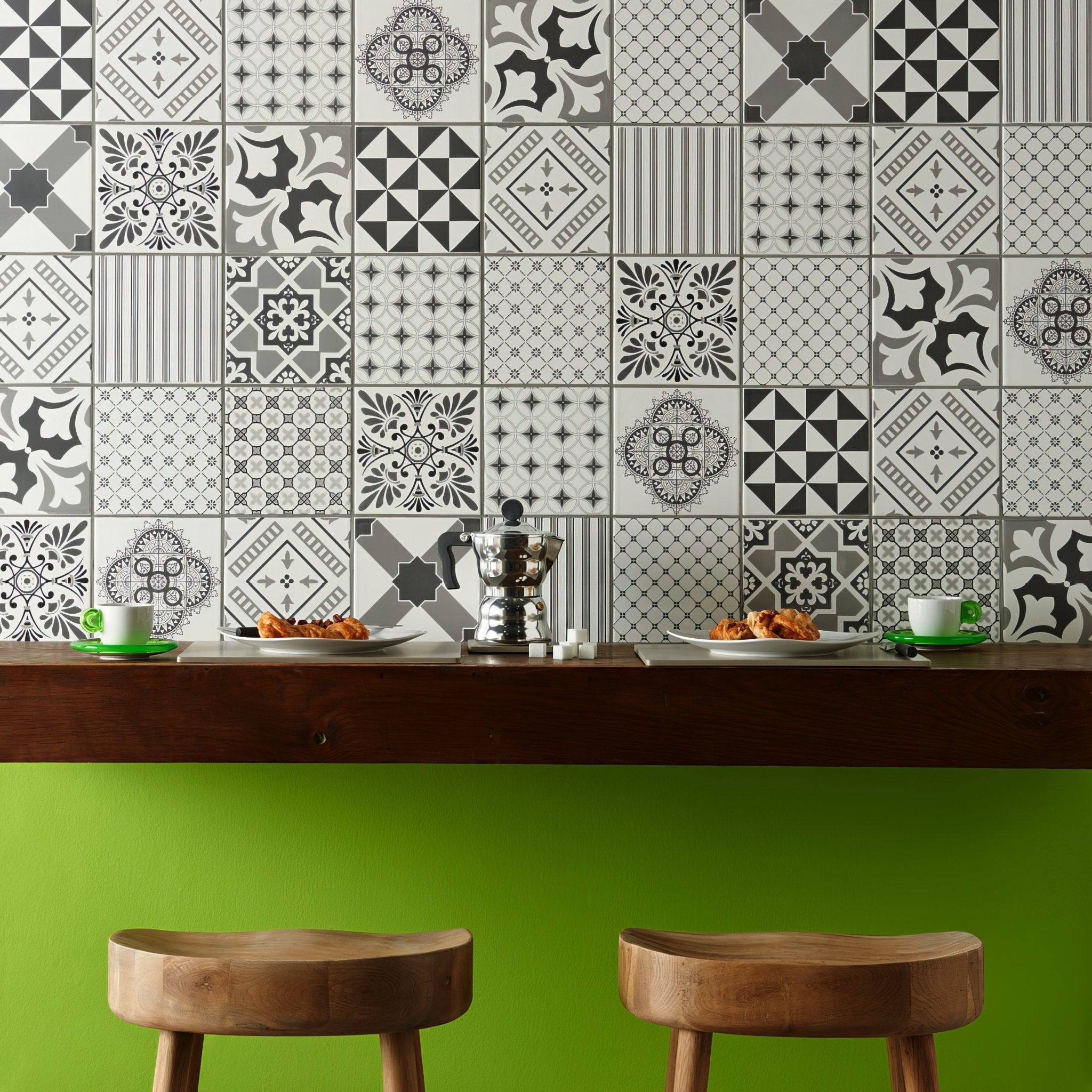 Floral Trellis Grey on Brilliant White - Hyperion Tiles