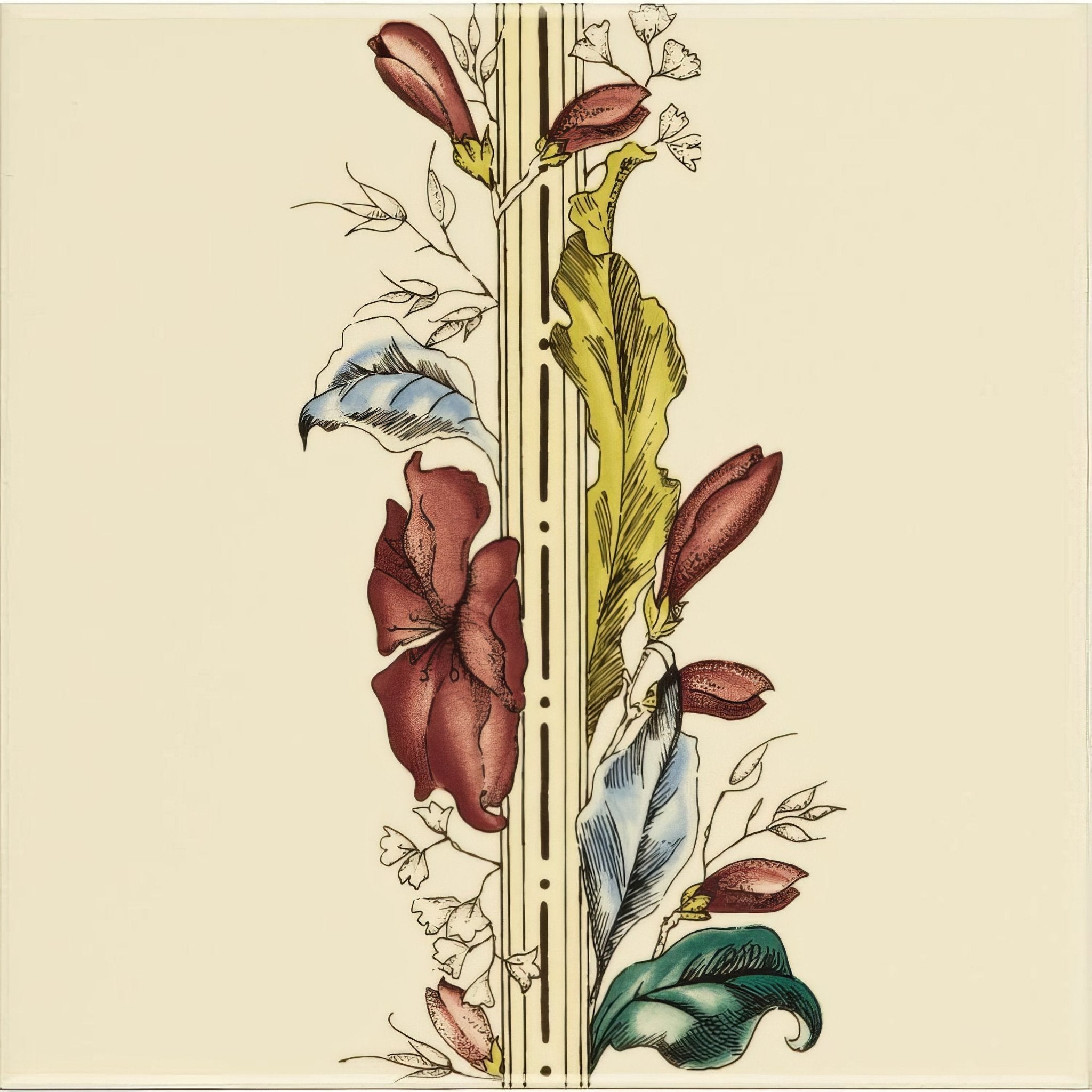 Flower and Foliage Border On County White (Flower Left) - Hyperion Tiles