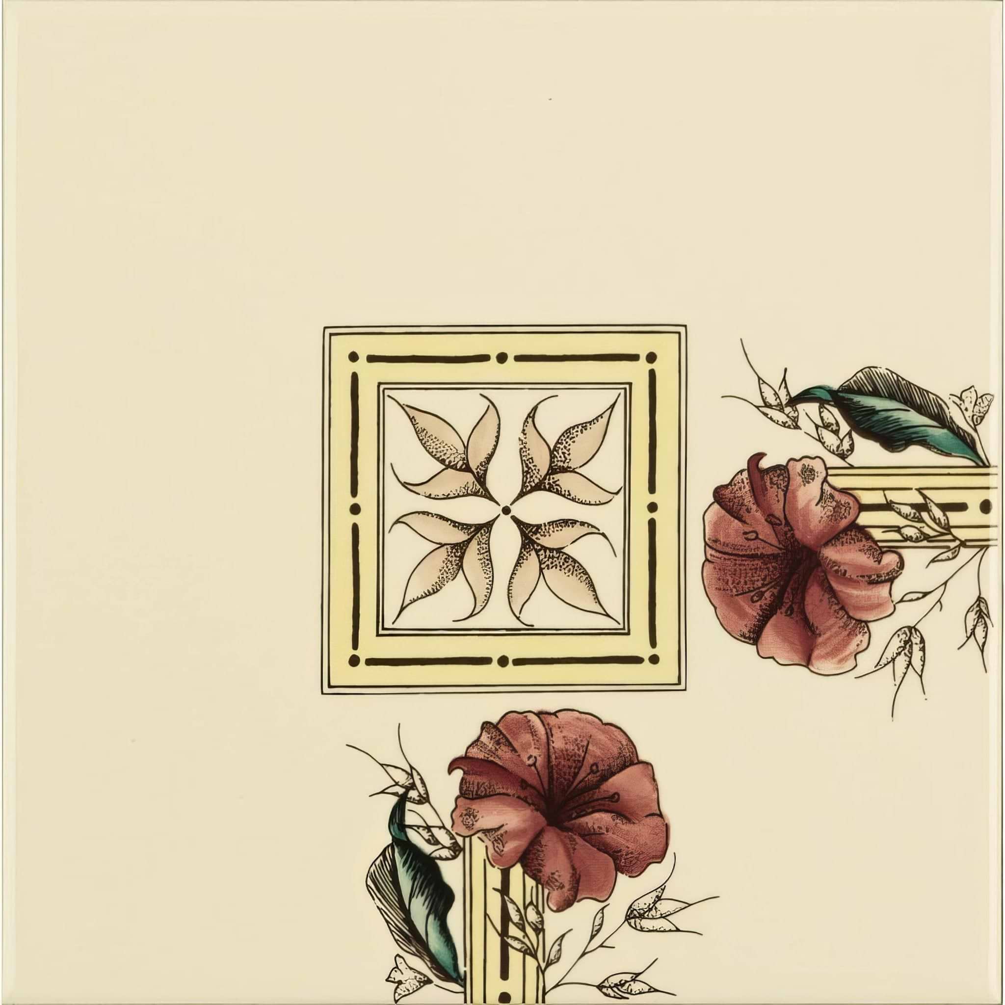 Flower and Foliage Corner Tile On County White - Hyperion Tiles