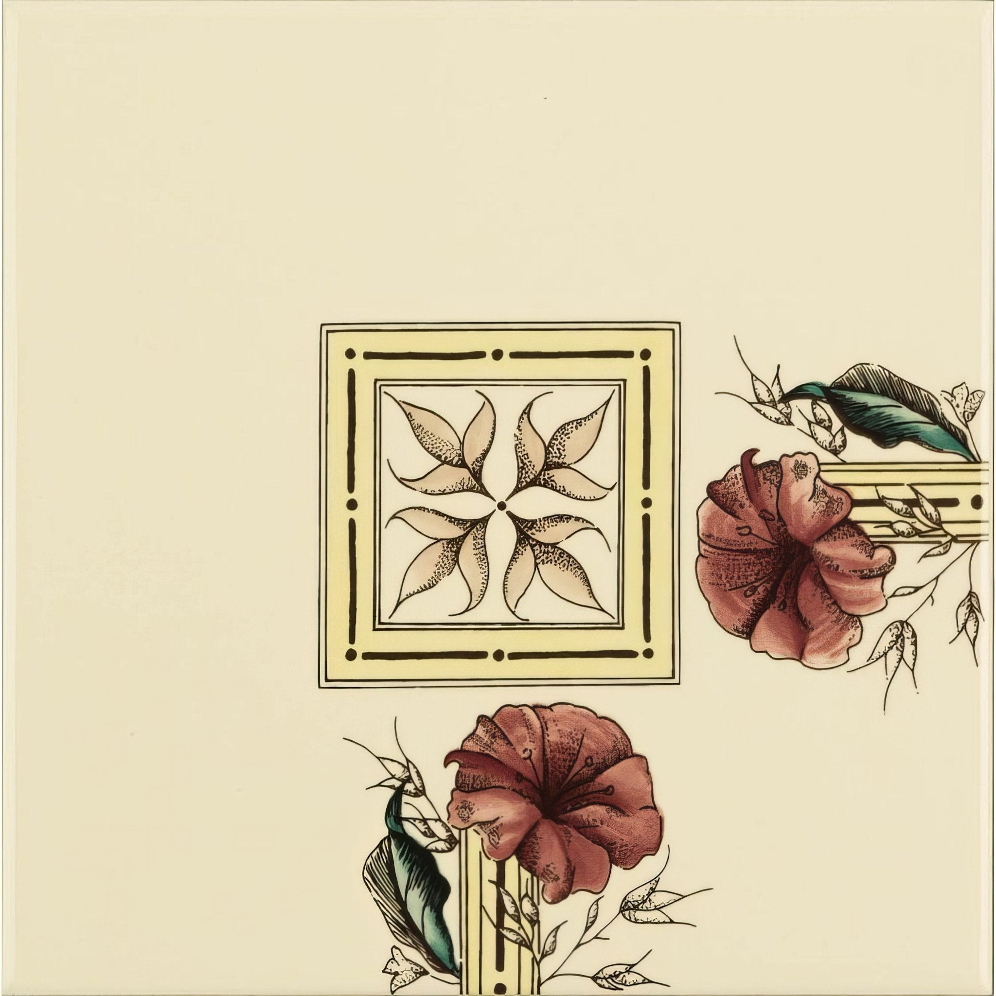 Flower and Foliage Corner Tile On County White - Hyperion Tiles