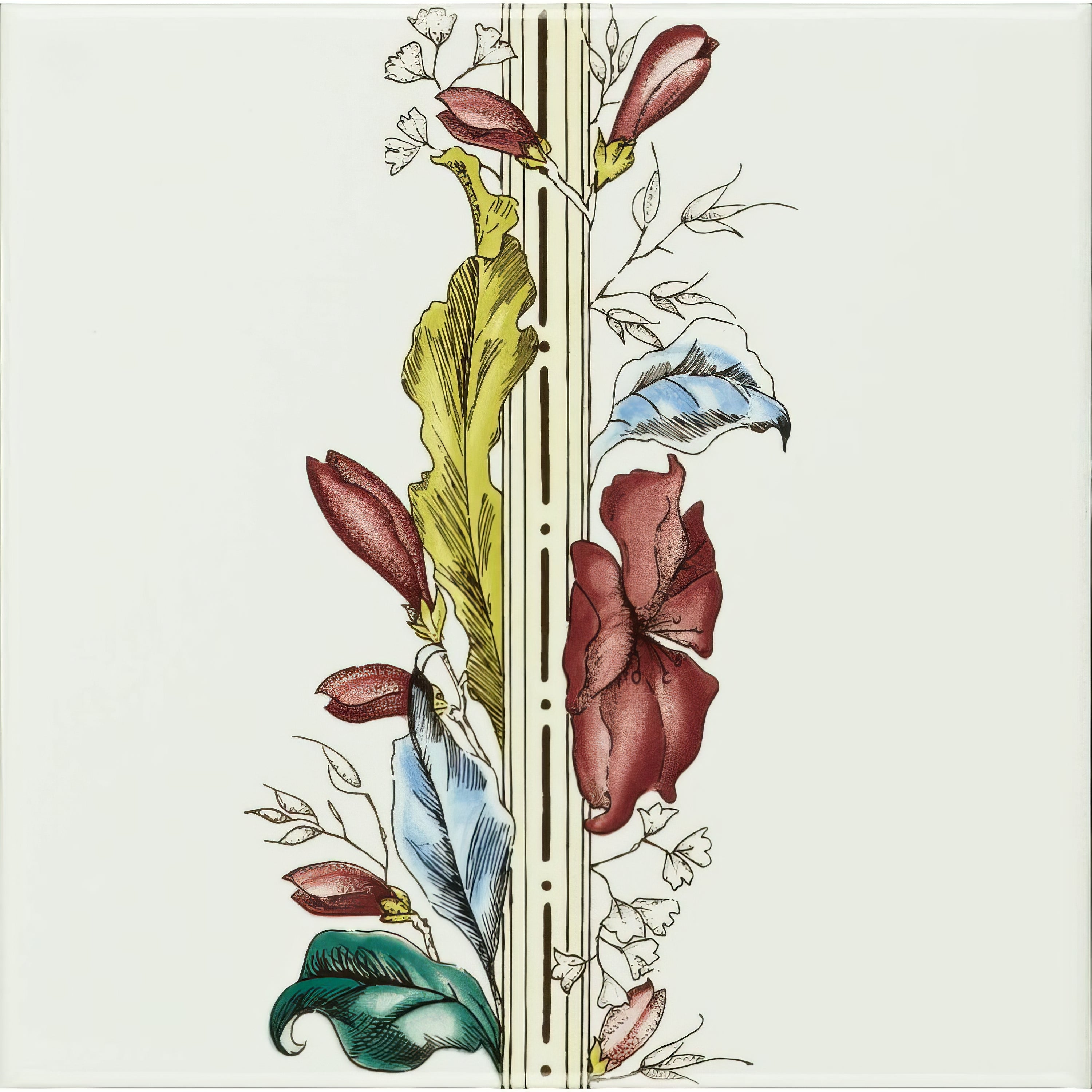 Flower and Foliage Border On Brilliant White - Hyperion Tiles