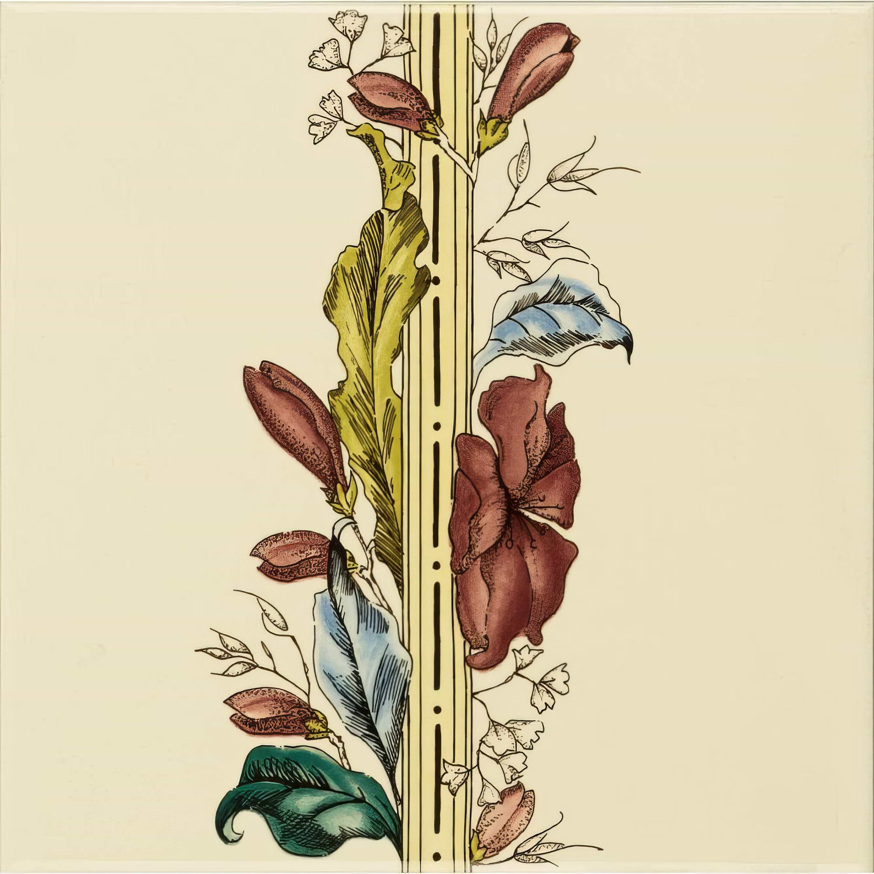 Flower and Foliage Border On Colonial White - Hyperion Tiles