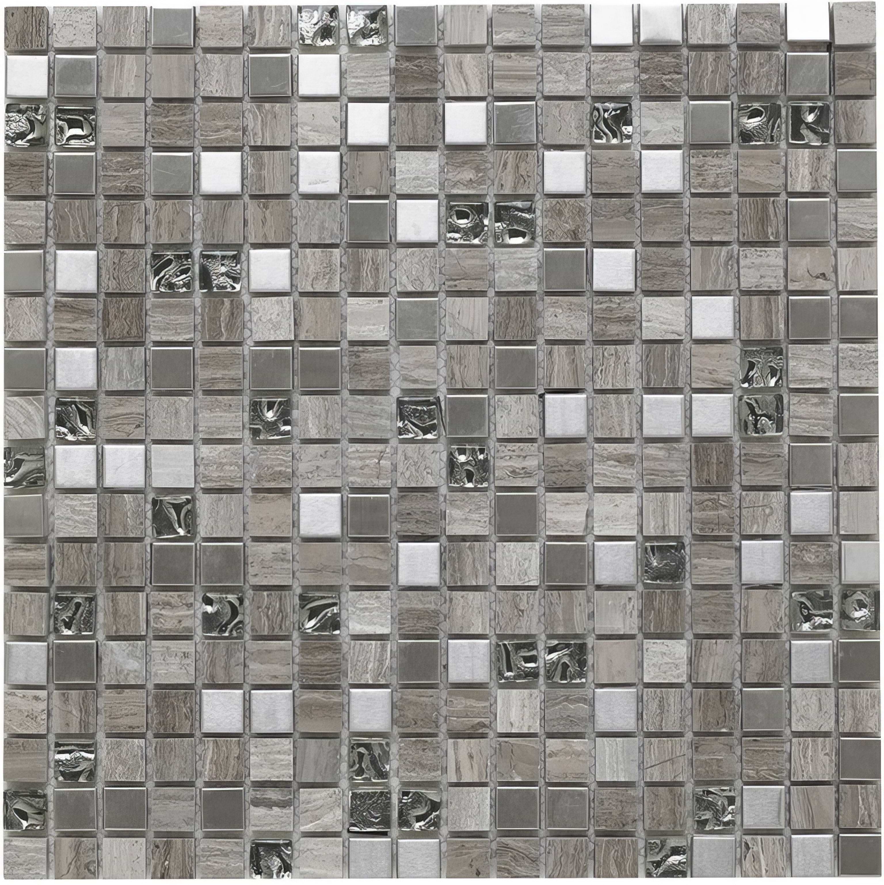 Cedar Grey Glass/Stone/Metal Mix Mosaic 15x15mm - Hyperion Tiles
