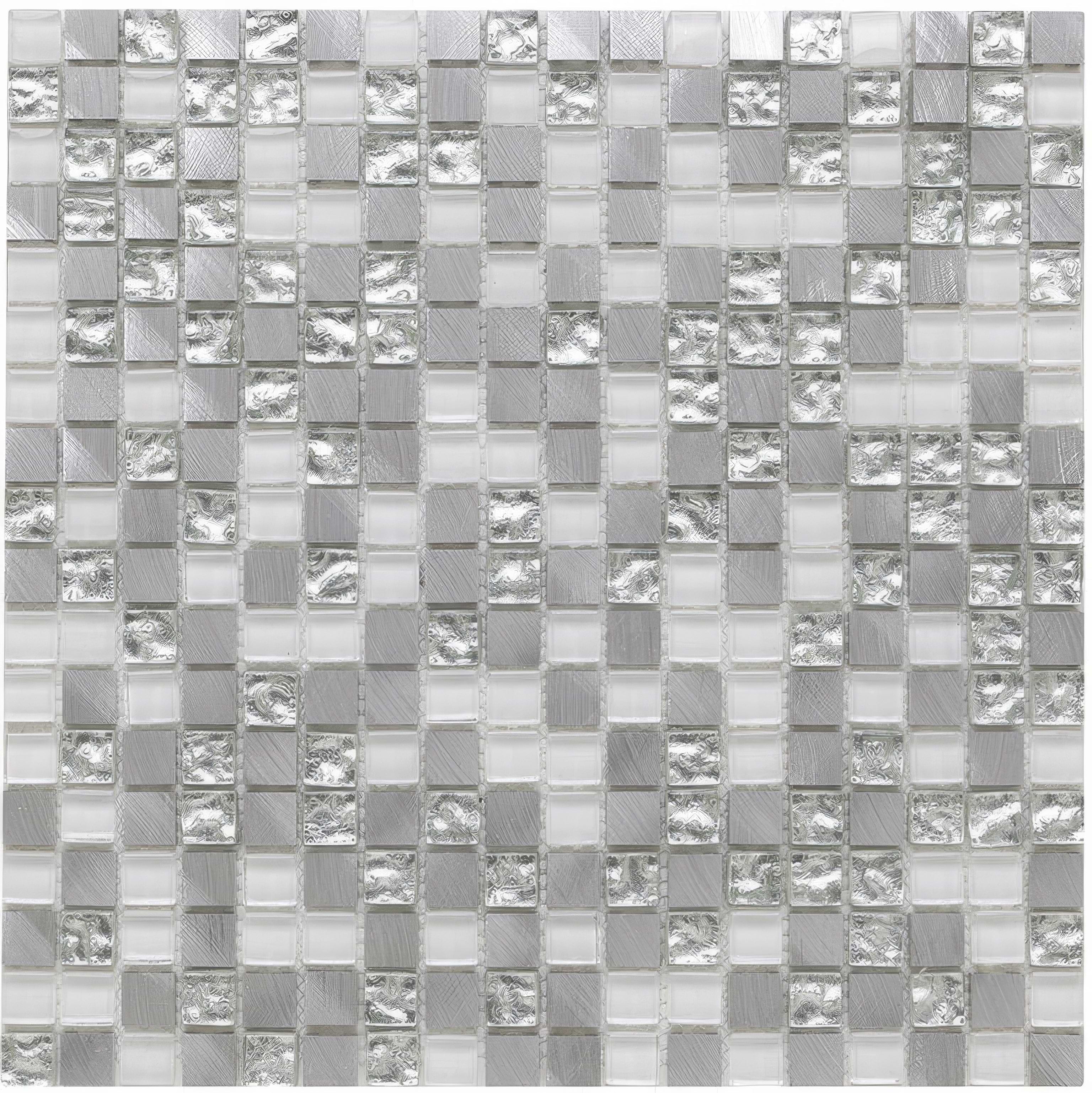 Platinum 136 Glass/Metal Mix Mosaic 15x15mm - Hyperion Tiles