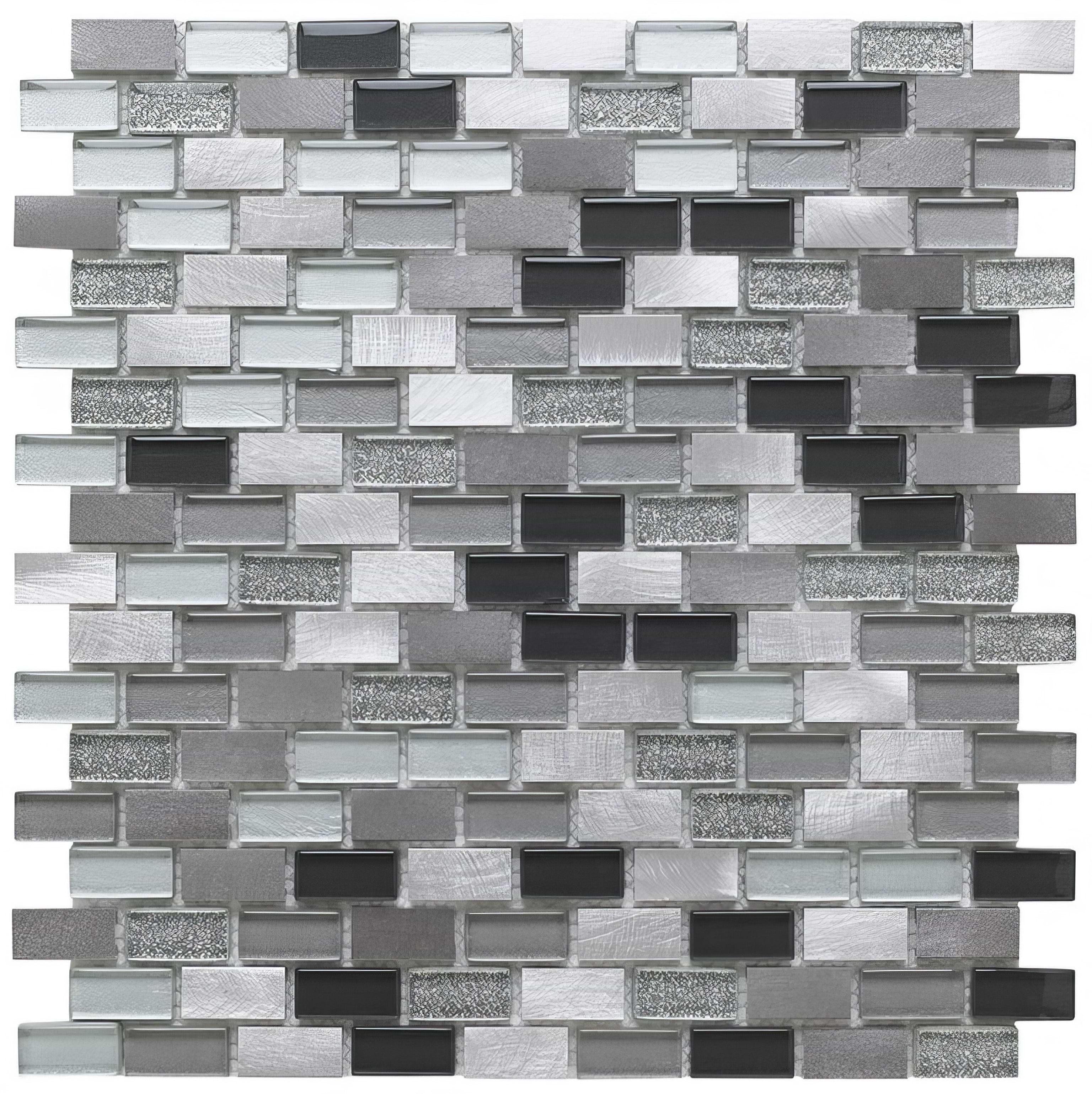 Platinum Lancer 139 Glass/Metal Mix Mini Brick Mosaic - Hyperion Tiles