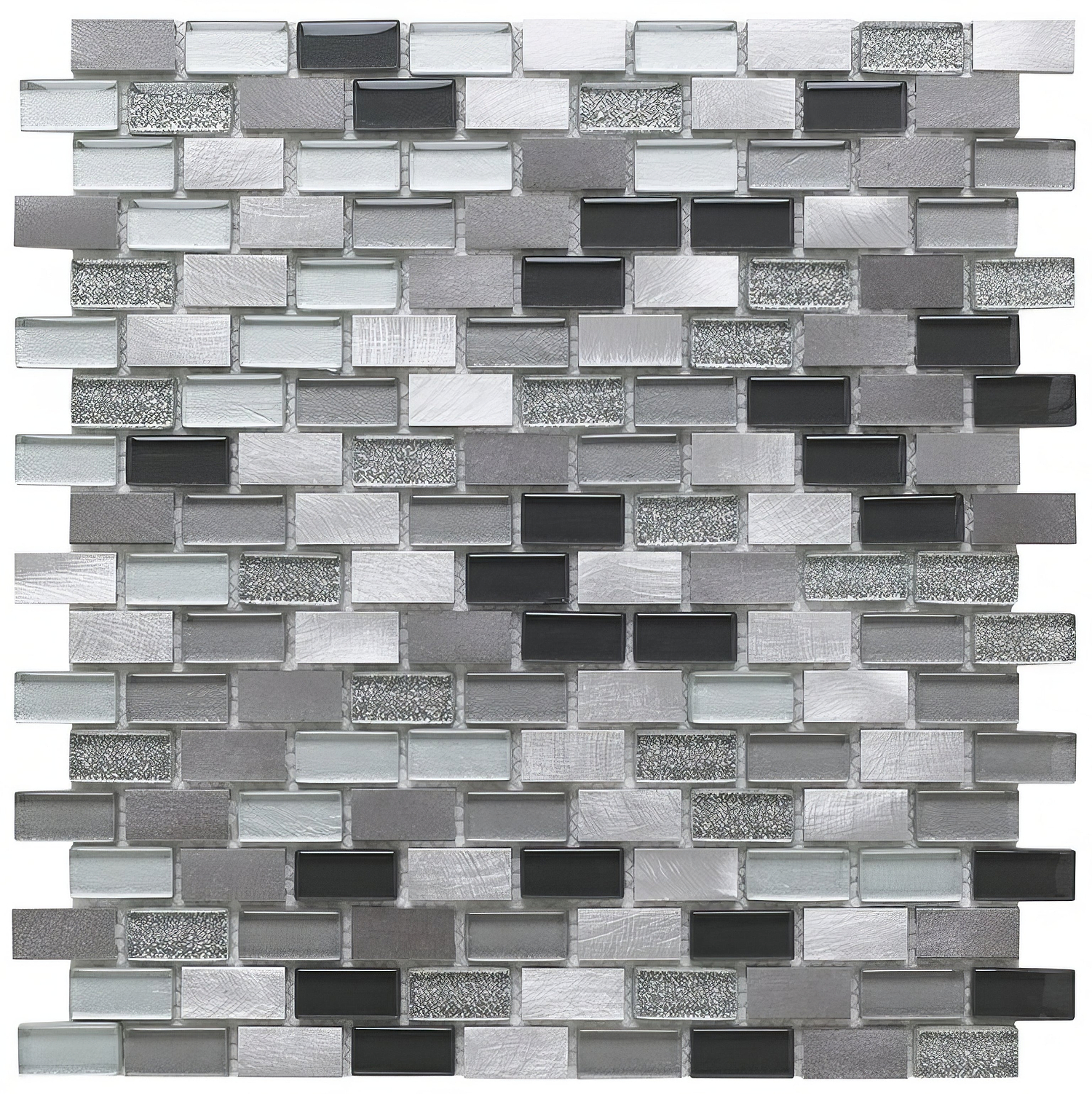 Platinum Lancer 139 Glass/Metal Mix Mini Brick Mosaic - Hyperion Tiles