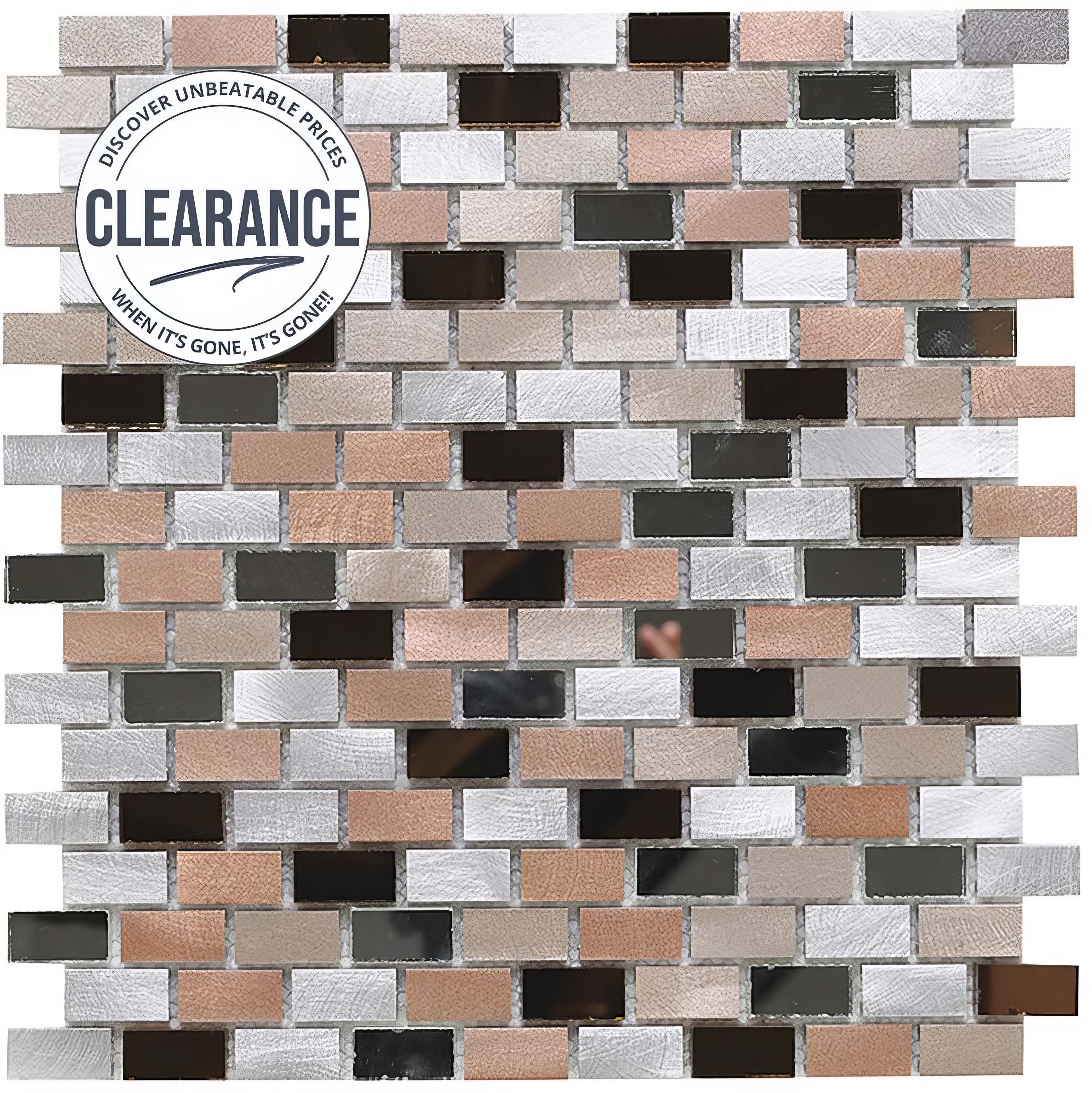 Platinum 140 Glass/Metal Mix Mini Brick Mosaic - Hyperion Tiles
