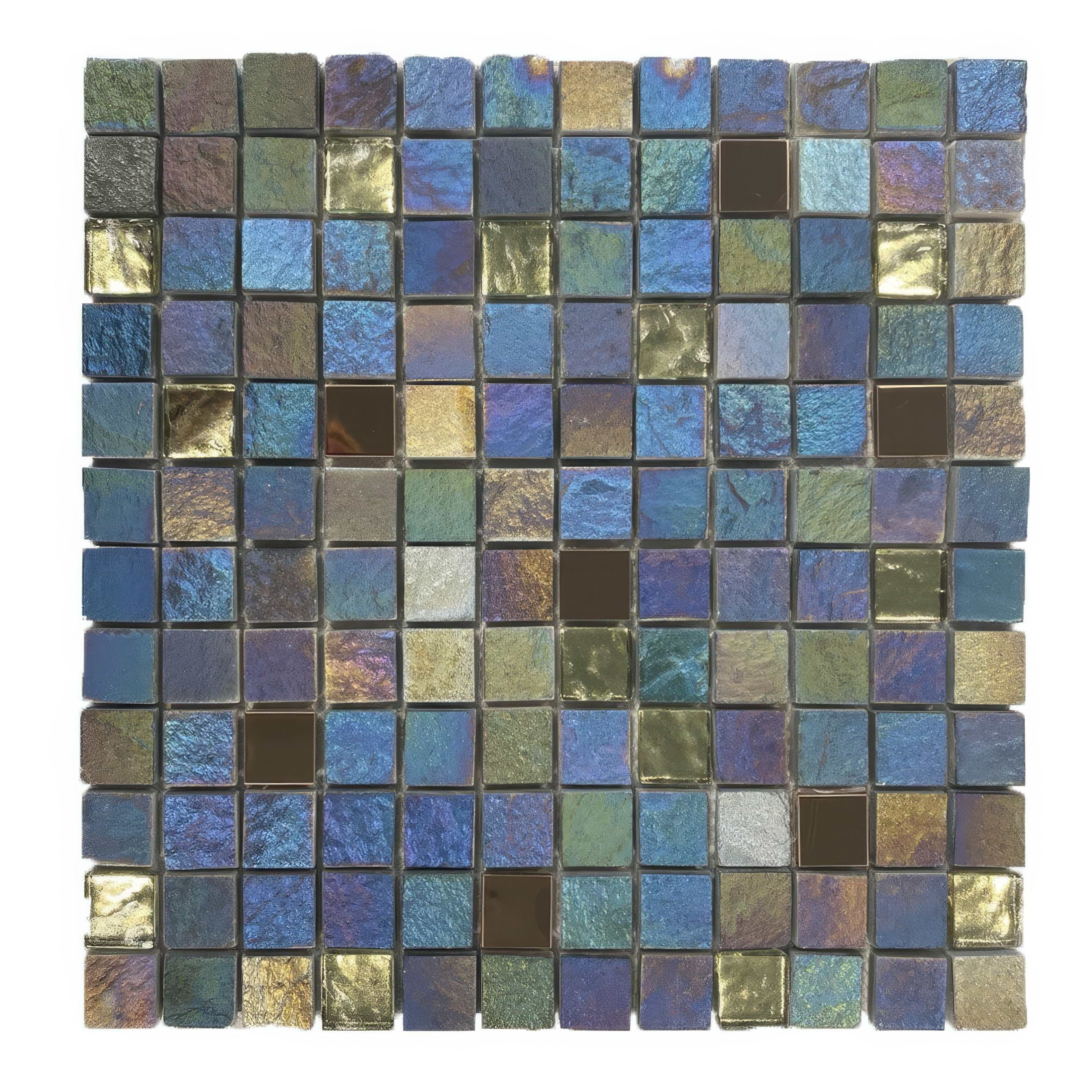 Iridescent Glass/Stone/Metal Mix Mosaic 23x23mm - Hyperion Tiles