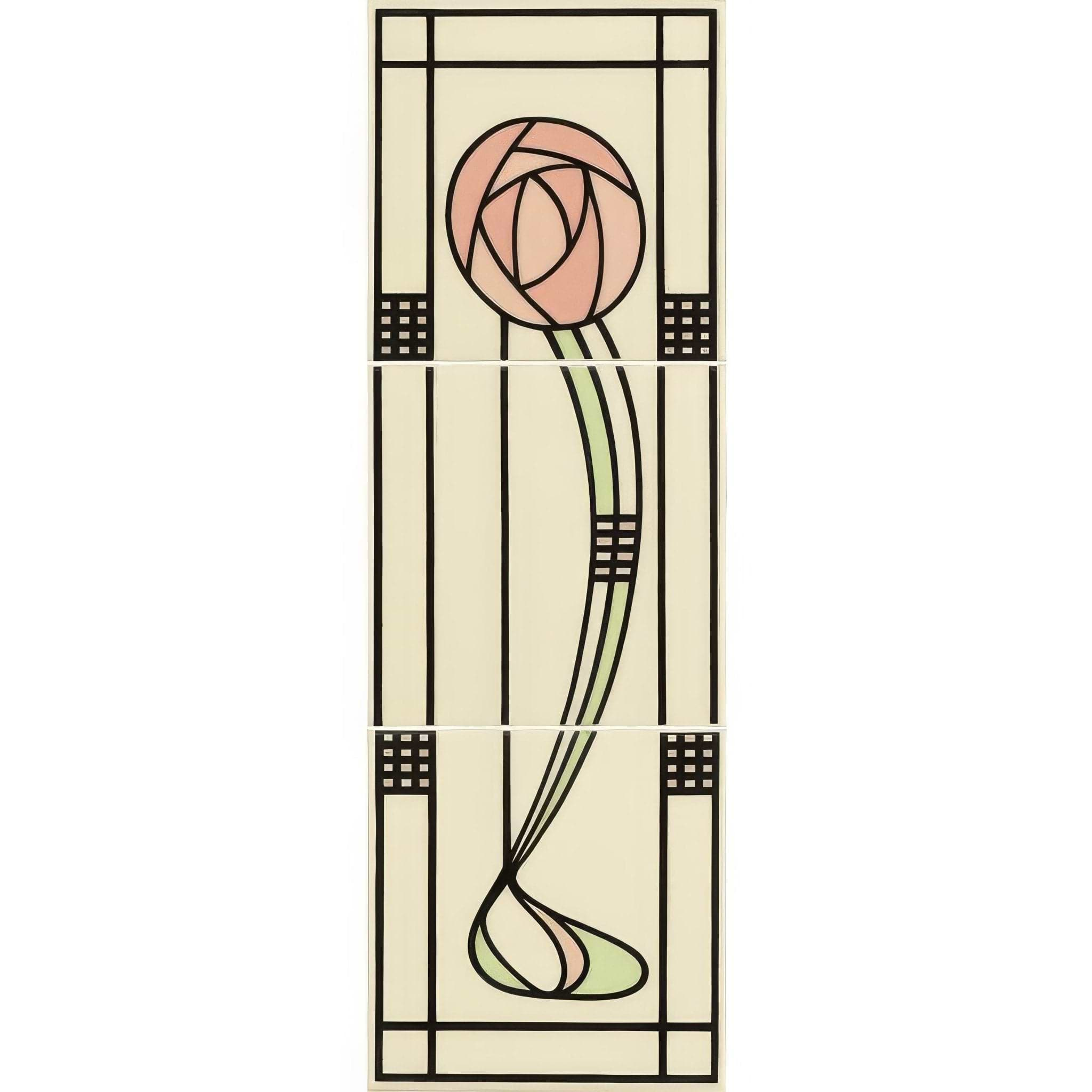 Glasgow Rose (Left Hand) 3 - Tile Set on County White - Hyperion Tiles