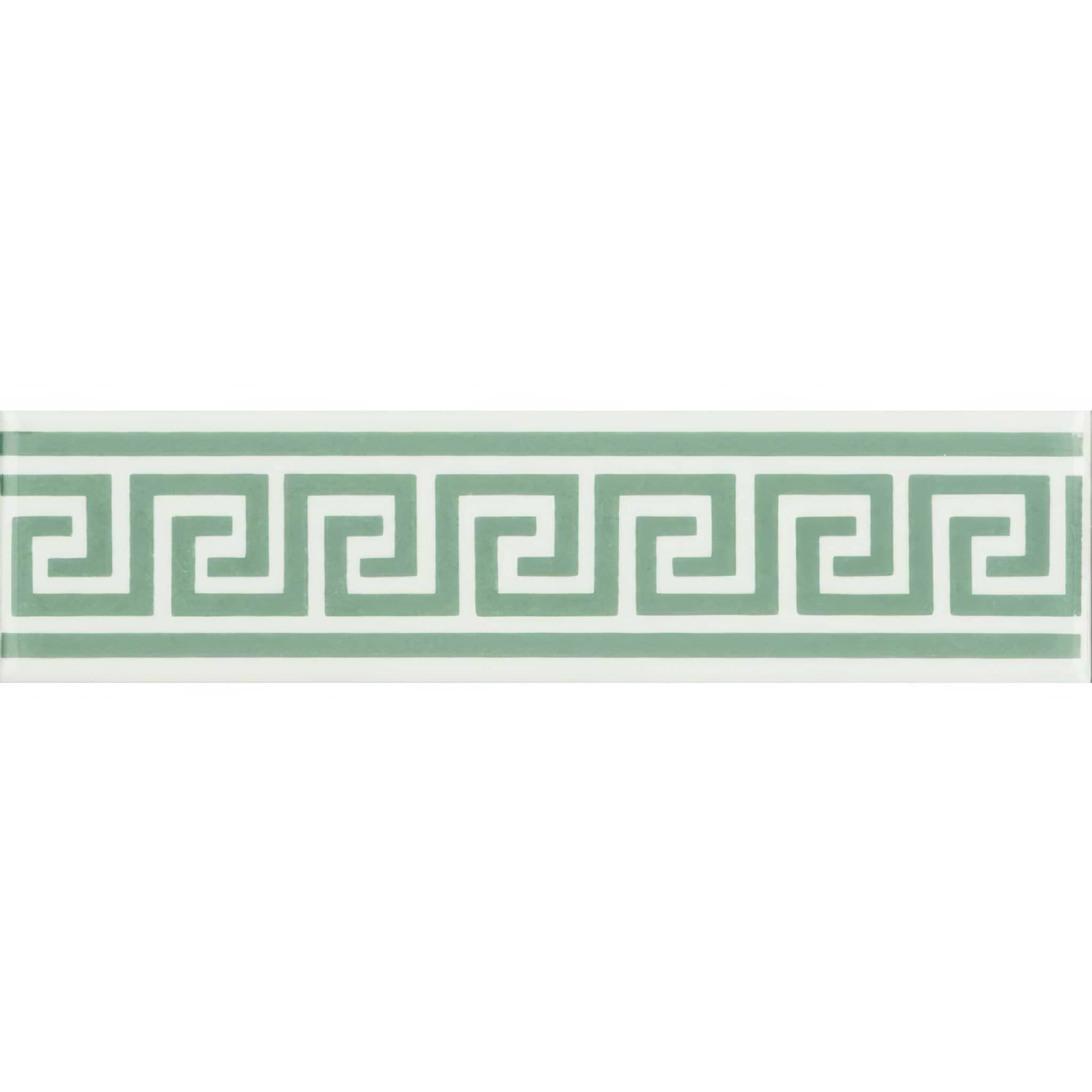 Greek Key Jade Breeze On Brilliant White - Hyperion Tiles