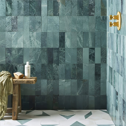 Green Herringbone Honed Marble Tile - Hyperion Tiles