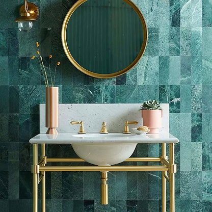 Green Herringbone Honed Marble Tile - Hyperion Tiles
