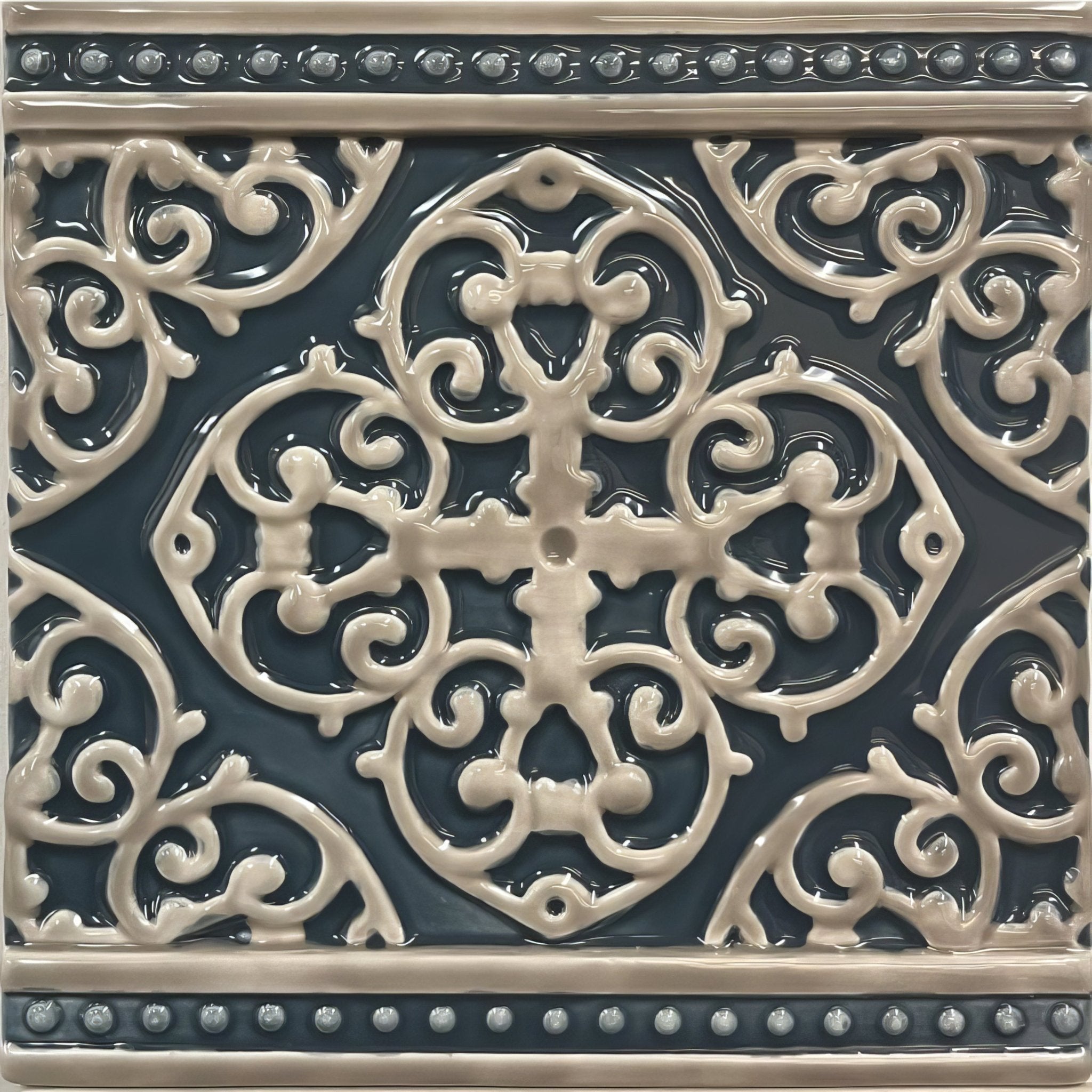 Grosvenor Palladian Beige on Ascot Blue - Hyperion Tiles