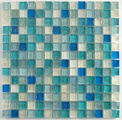Hammered Pearl Aqua Glass Mosaic - Hyperion Tiles