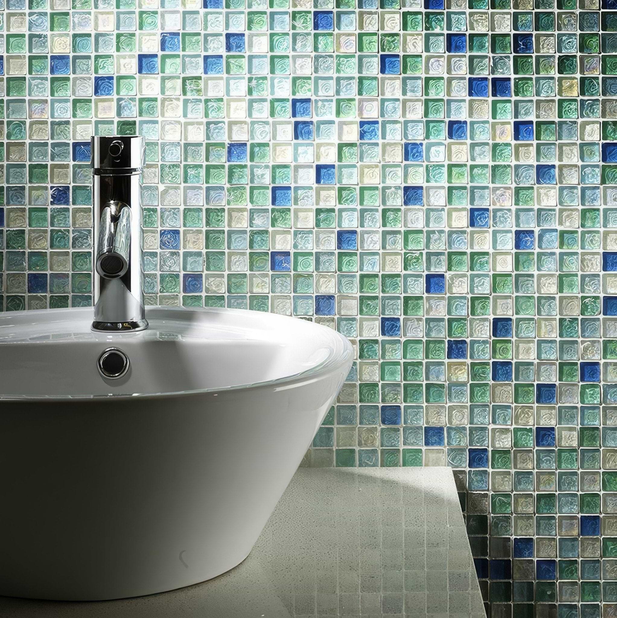 Hammered Pearl Aqua Glass Mosaic - Hyperion Tiles
