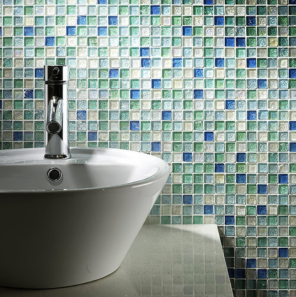 Hammered Pearl Aqua Glass Mosaic - Hyperion Tiles