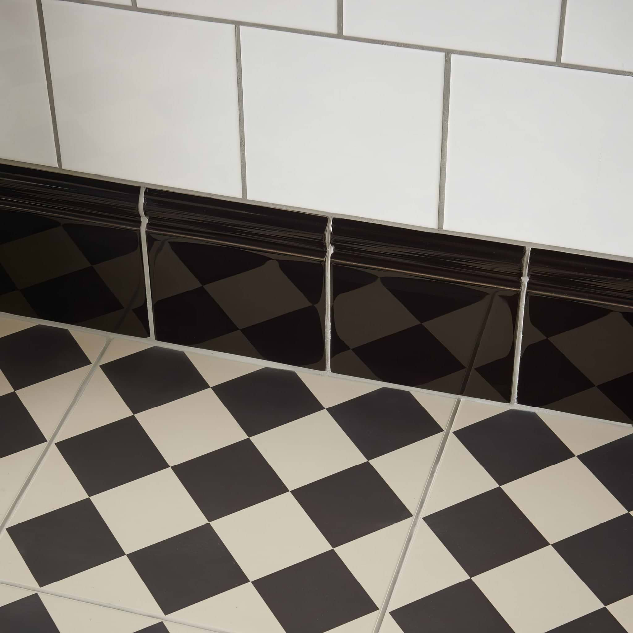 Harlequin Large Black on Chalk - Hyperion Tiles