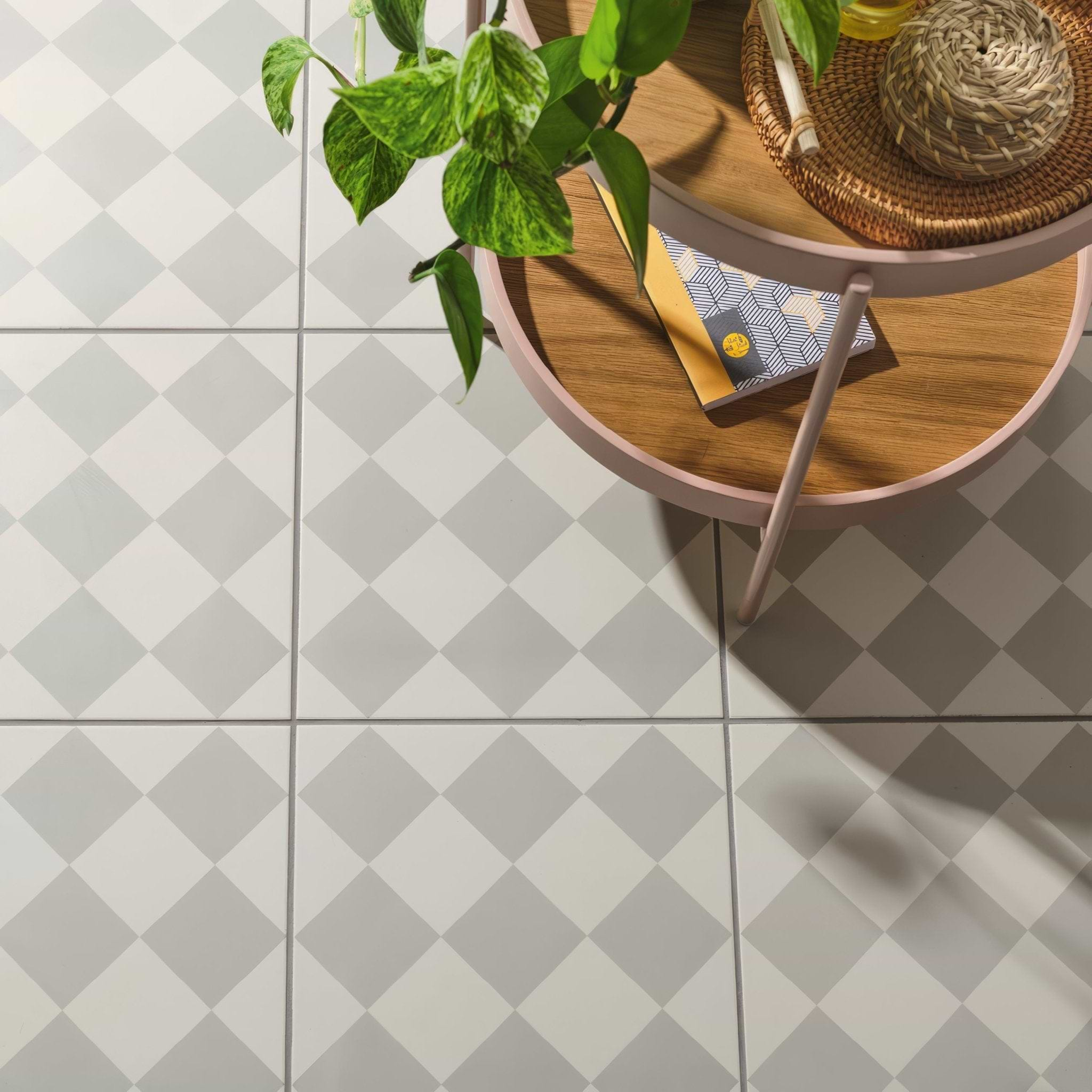 Harlequin Large Grey on Chalk - Hyperion Tiles