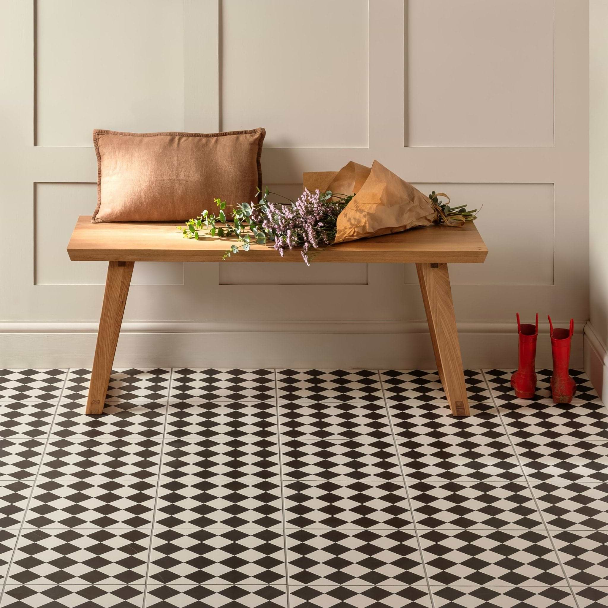 Harlequin Small Black on Chalk - Hyperion Tiles