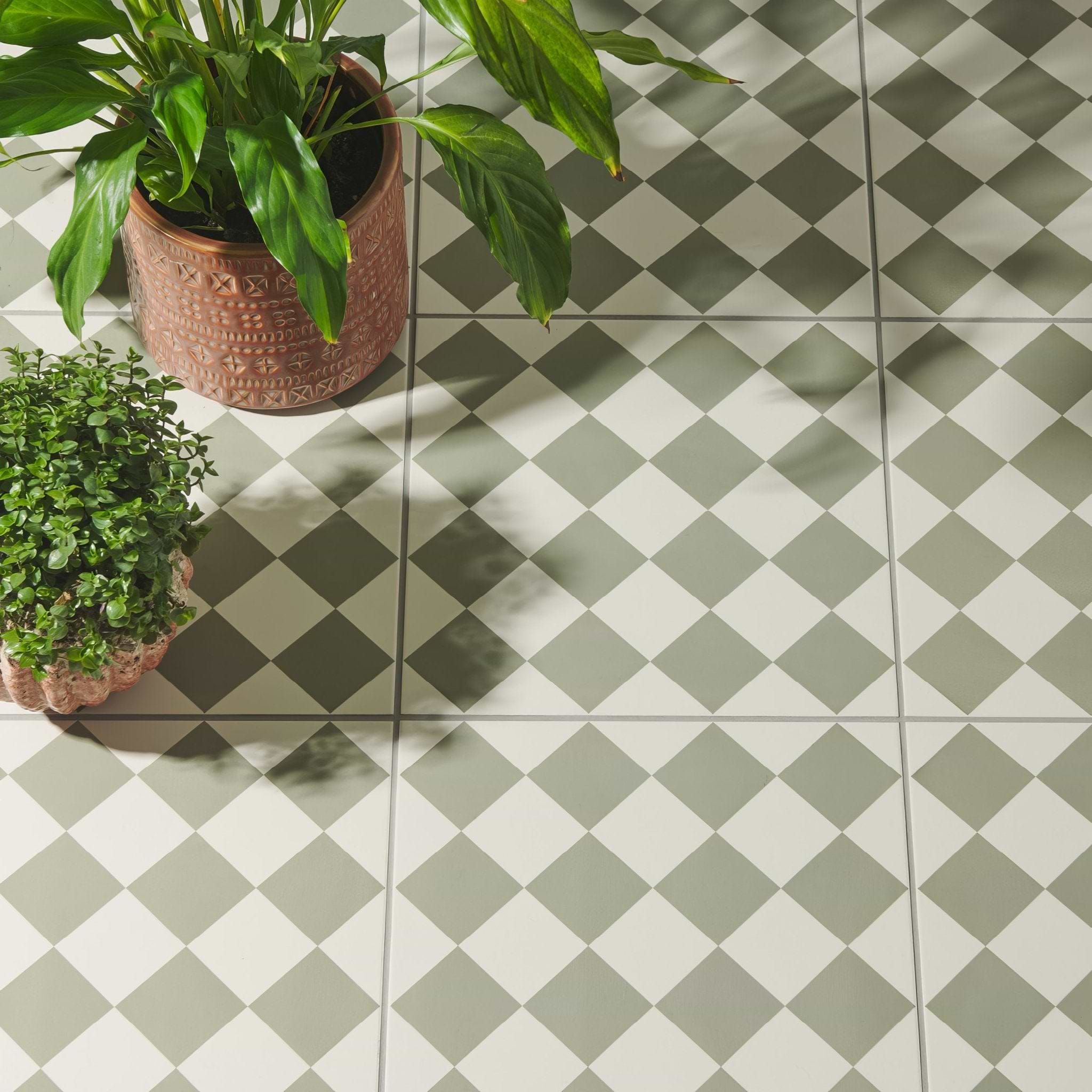 Harlequin Small Green on Chalk - Hyperion Tiles