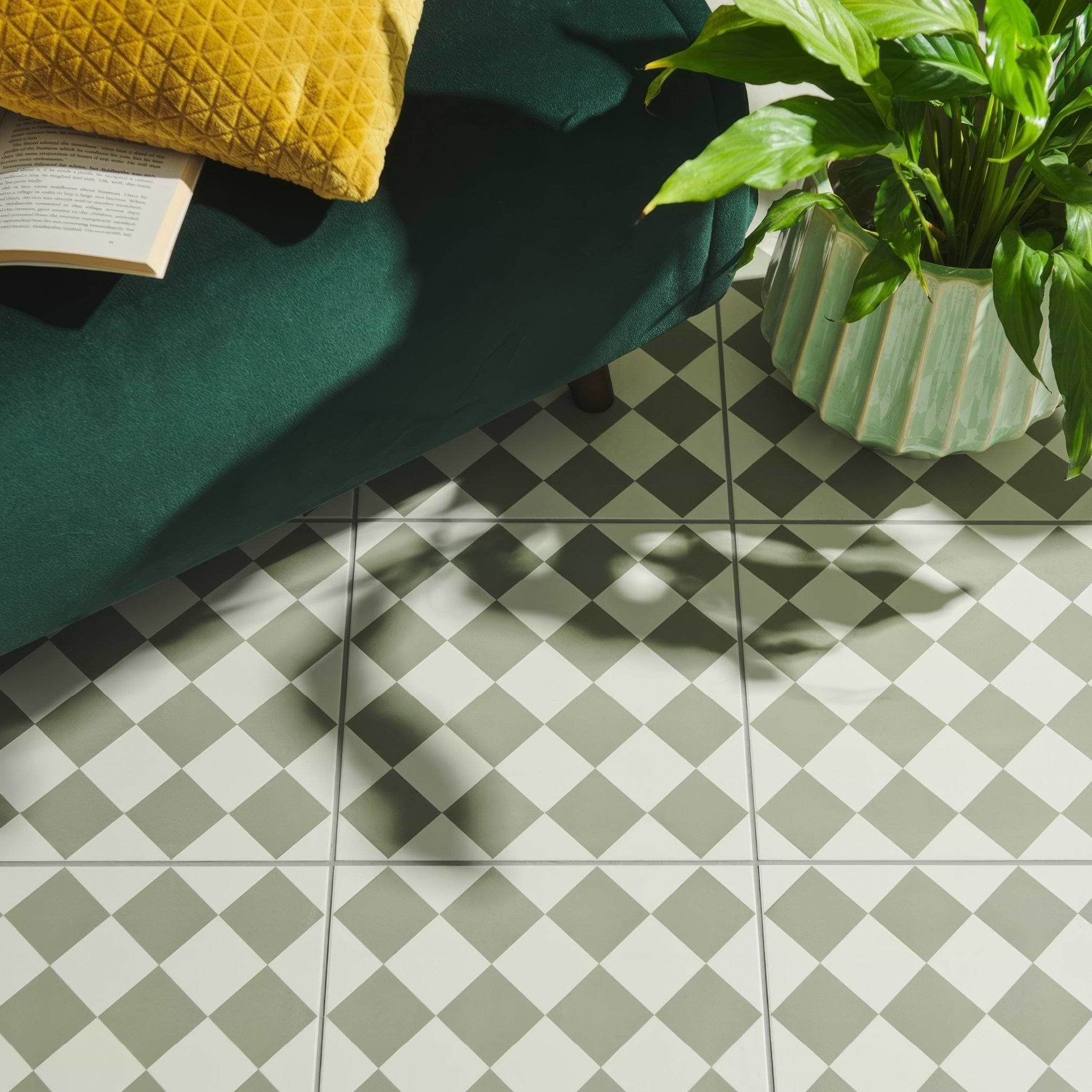 Harlequin Small Green on Chalk - Hyperion Tiles