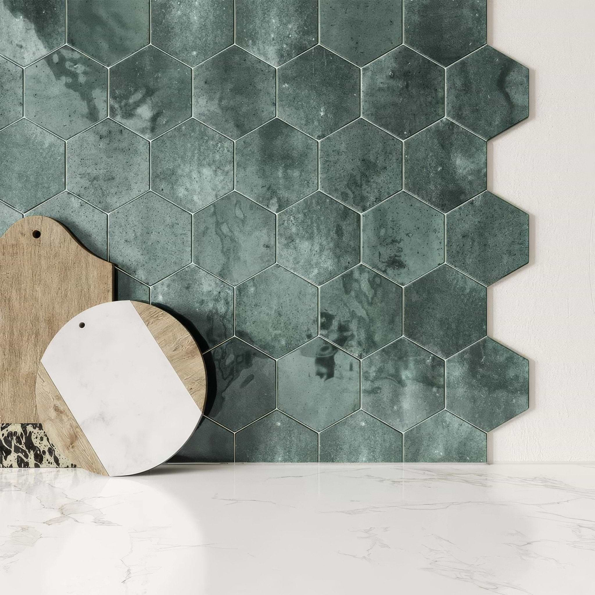 Hope Green Hexagon Gloss Ceramic Wall - Hyperion Tiles