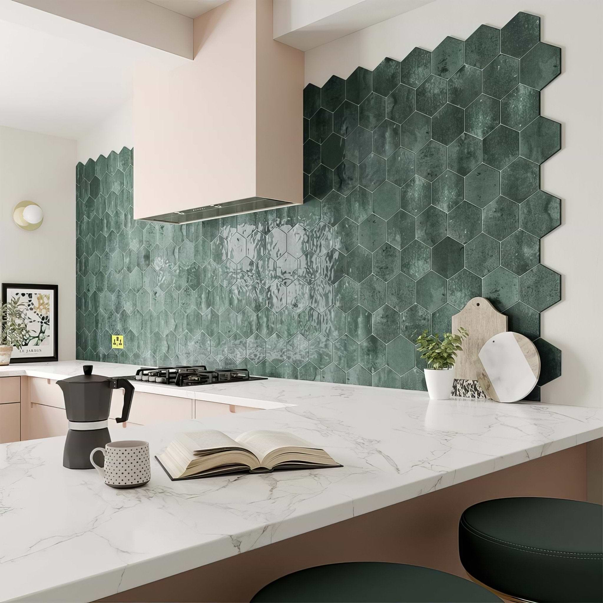 Hope Green Hexagon Gloss Ceramic Wall - Hyperion Tiles