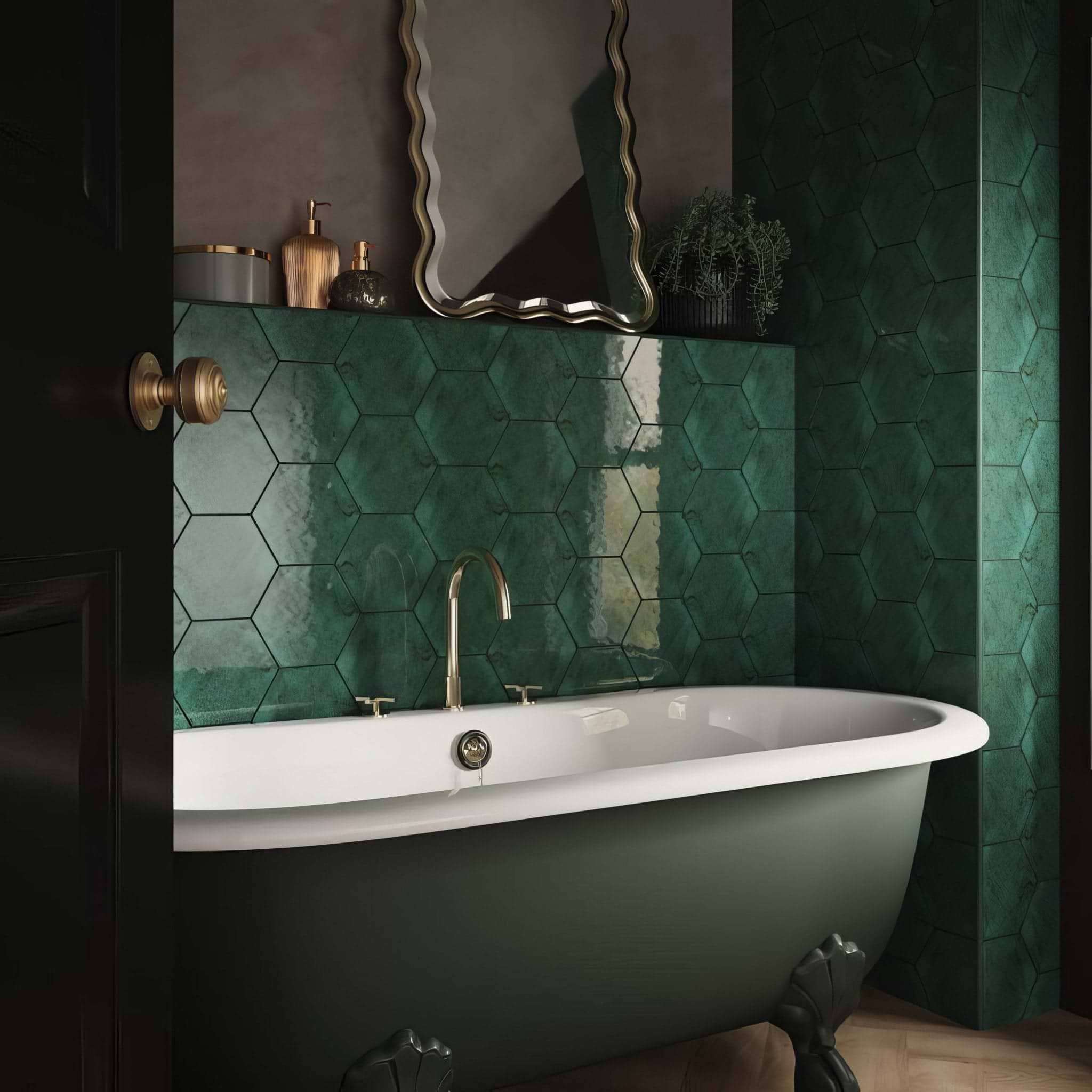 Hope Green Hexagon Gloss Ceramic Wall - Hyperion Tiles