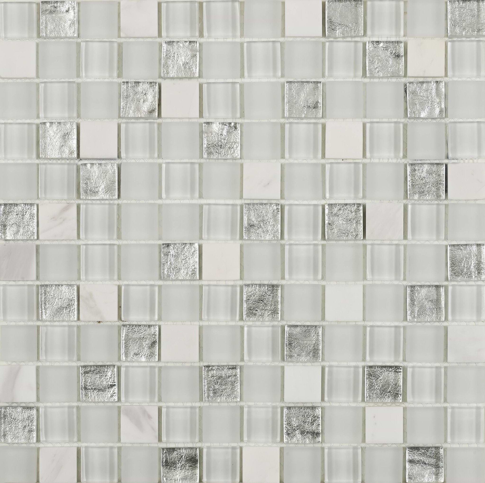 Hutton White Silver Glass and Stone Mix Mosaic - Hyperion Tiles