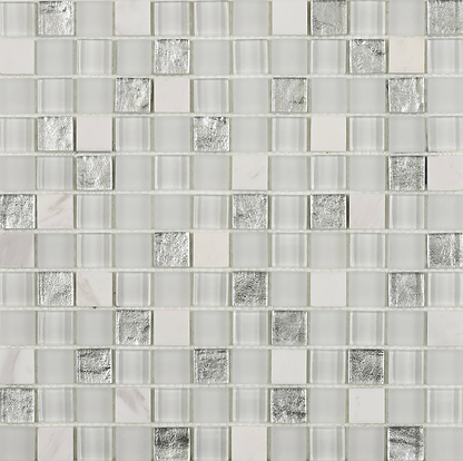 Hutton White Silver Glass and Stone Mix Mosaic - Hyperion Tiles
