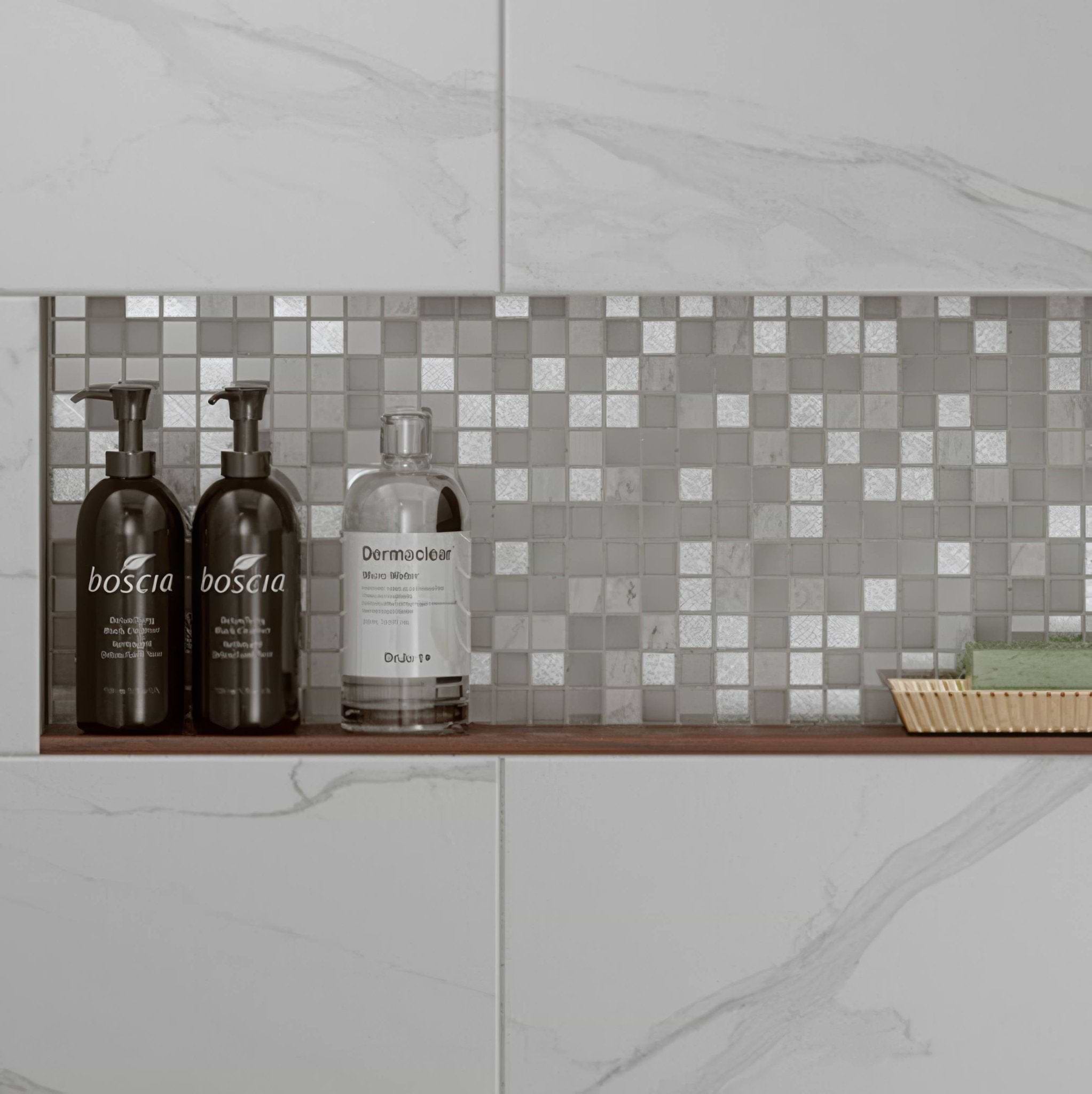 Hutton White Silver Glass and Stone Mix Mosaic - Hyperion Tiles