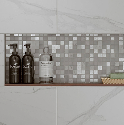 Hutton White Silver Glass and Stone Mix Mosaic - Hyperion Tiles