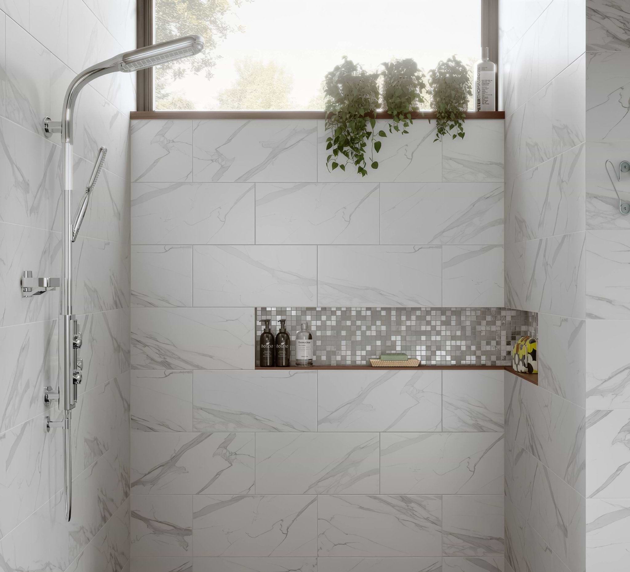 Hutton White Silver Glass and Stone Mix Mosaic - Hyperion Tiles