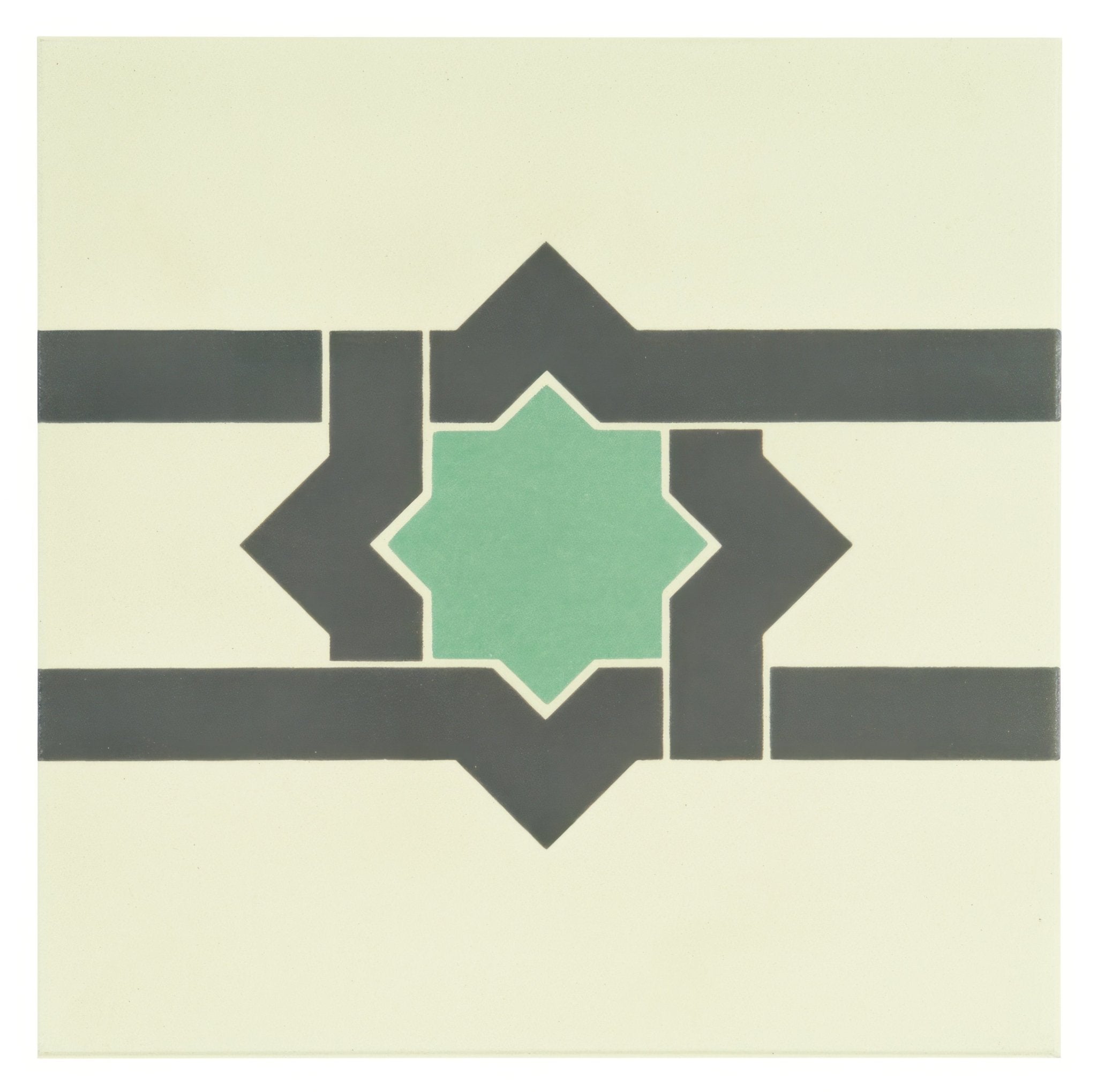 Iberian Border Dark Grey and Dark Jade on White - Hyperion Tiles