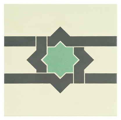 Iberian Border Dark Grey and Dark Jade on White - Hyperion Tiles