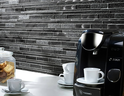 Kenton Grey Glass Stone Metal Mix Linear Mosaic - Hyperion Tiles