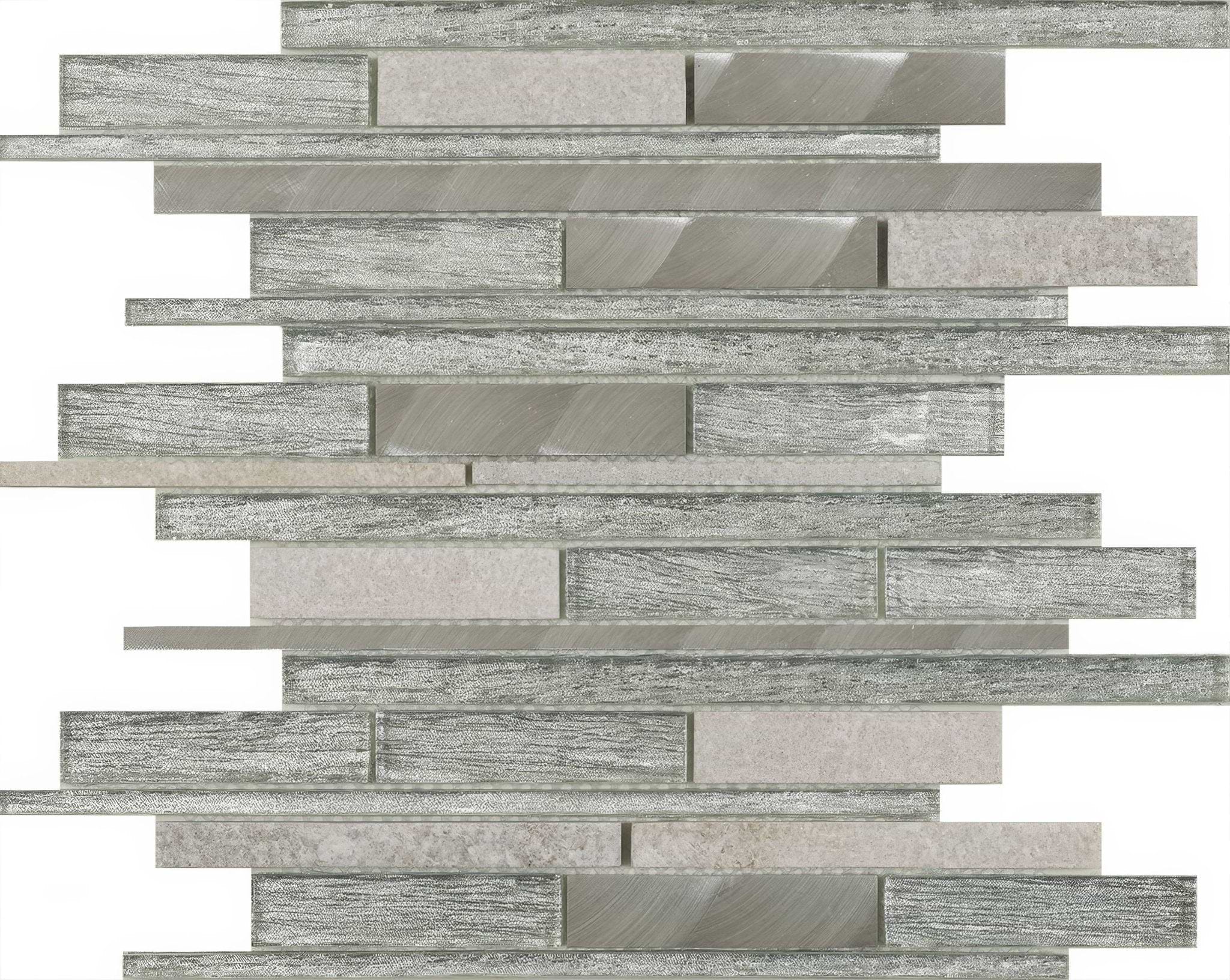 Kenton Silver Glass Stone Metal Mix Linear Mosaic - Hyperion Tiles