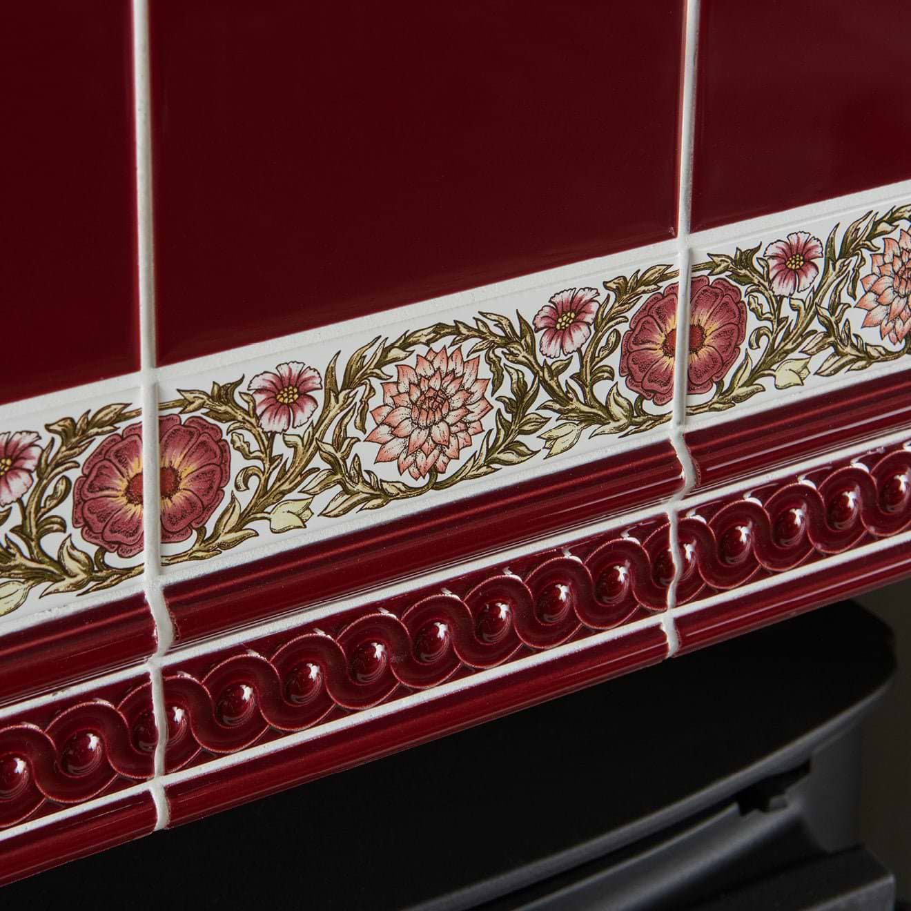 Knot Garden Pink Classical Decorative Border on Brilliant White - Hyperion Tiles