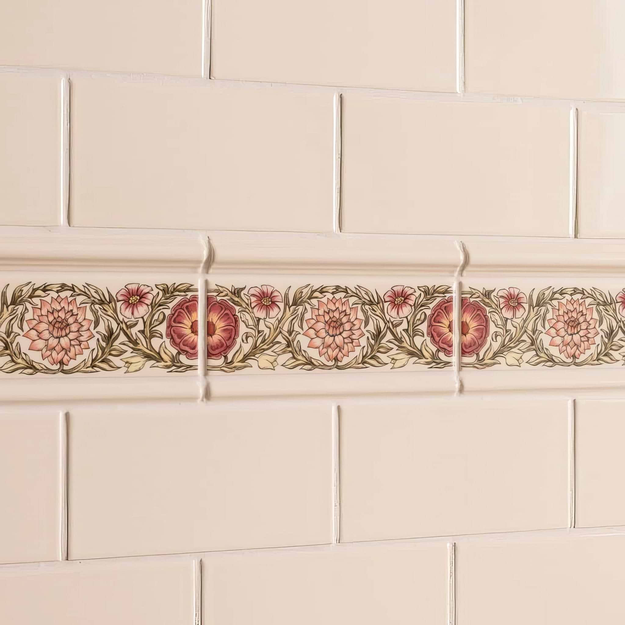 Knot Garden, Pink Classical Decorative Border, on County White - Hyperion Tiles