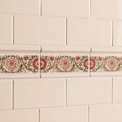 Knot Garden, Pink Classical Decorative Border, on County White - Hyperion Tiles