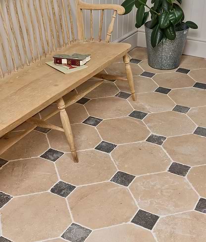 Lacock Limestone Heritage Finish Octagon & Cabochons - Hyperion Tiles