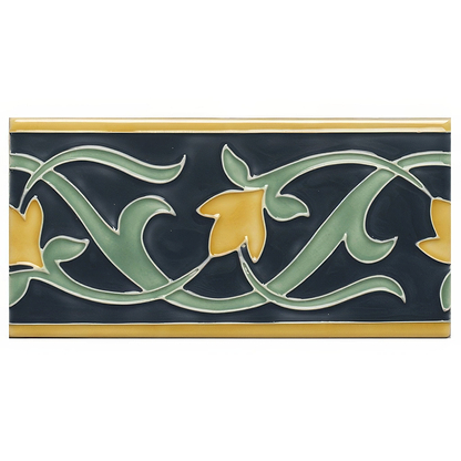 Lafleur Border on Ascot Blue - Hyperion Tiles