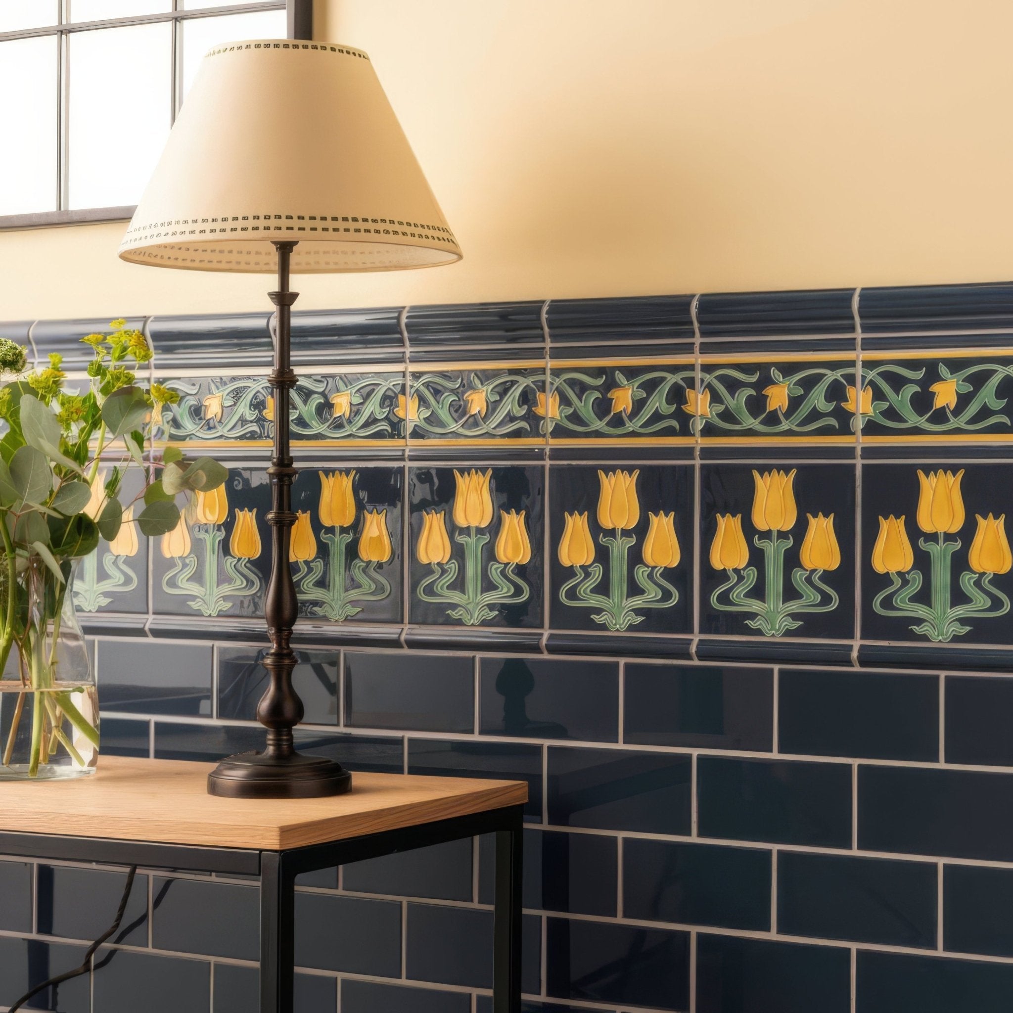 Lafleur Border on Ascot Blue - Hyperion Tiles